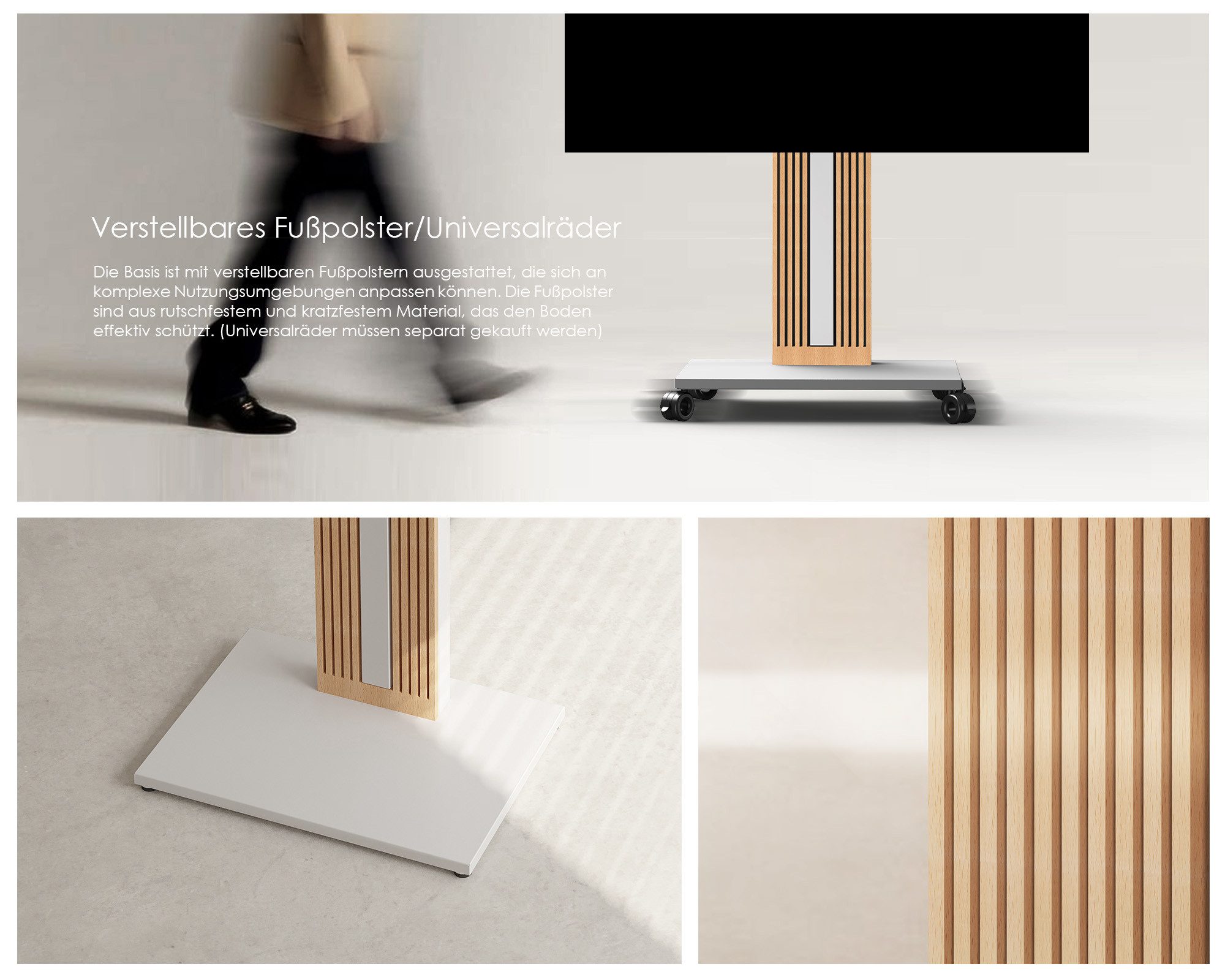 FITUEYES TV-Ständer TV-Standfuß mit verstellbarer Ablage, 32-65 Zoll, (bis 65,00 Zoll, höhenverstellbar, schwenkbar ±30°, aus Buchenholz)