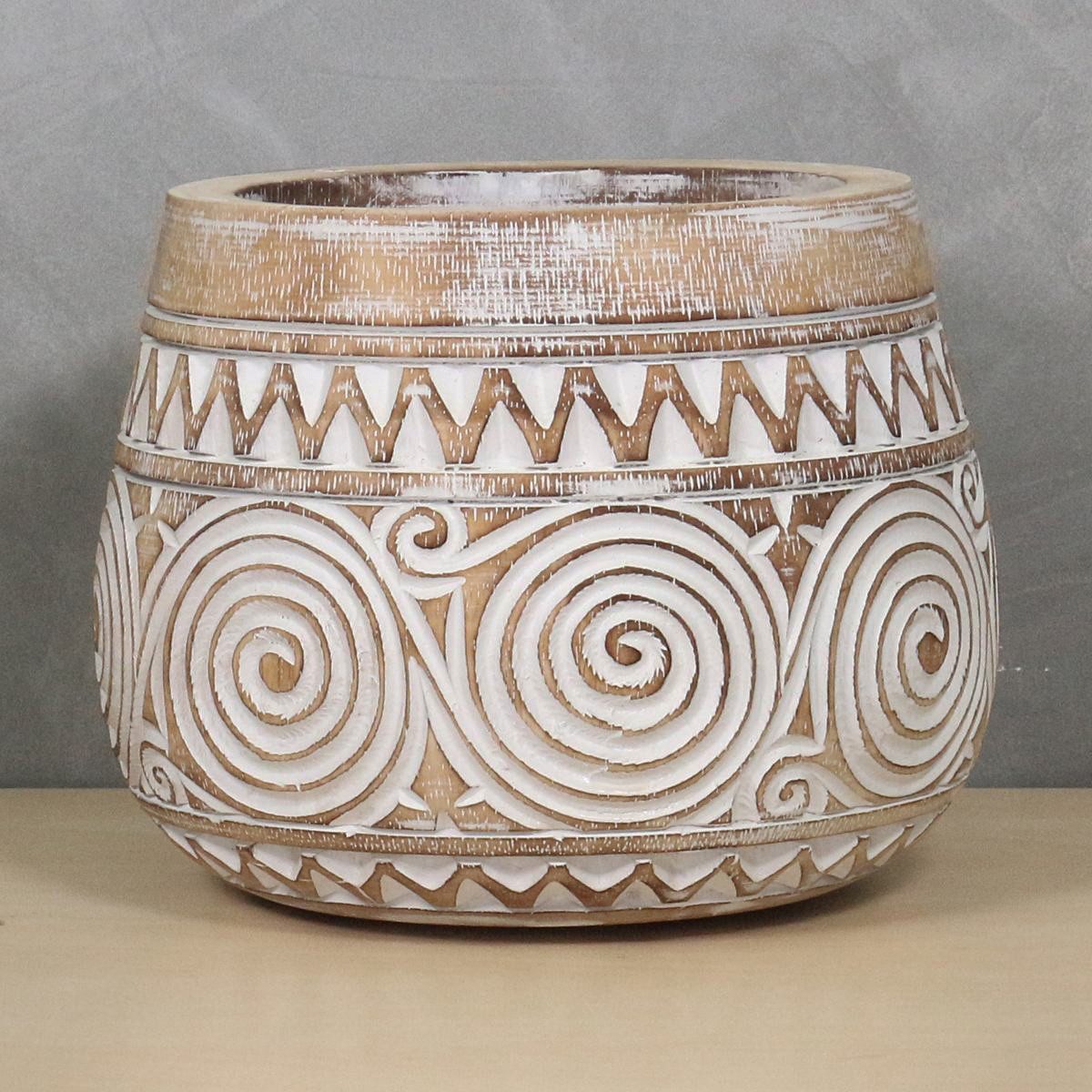 Oriental Galerie Dekofigur Holz Vase Blumenkübel whitewash 20 cm Ø (1 St) günstig online kaufen