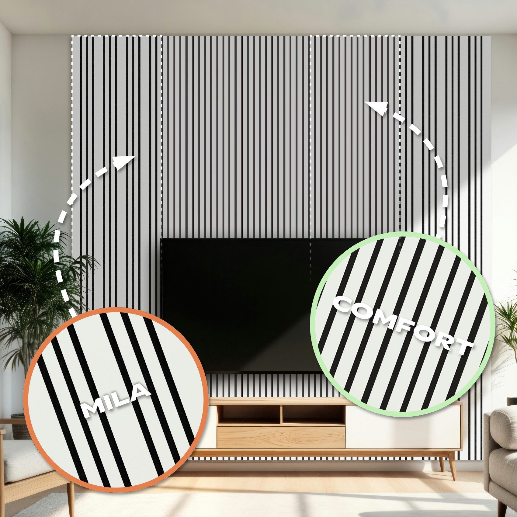 Hexim Wandpaneel, (Akustikpaneele 278x60cm Holz Mila - flexible Holzpaneele Platten Wanddeko Wand Kombipaneel Wandverkleidung Schalldämmung Akustikfilz weiß 1.67m² White)