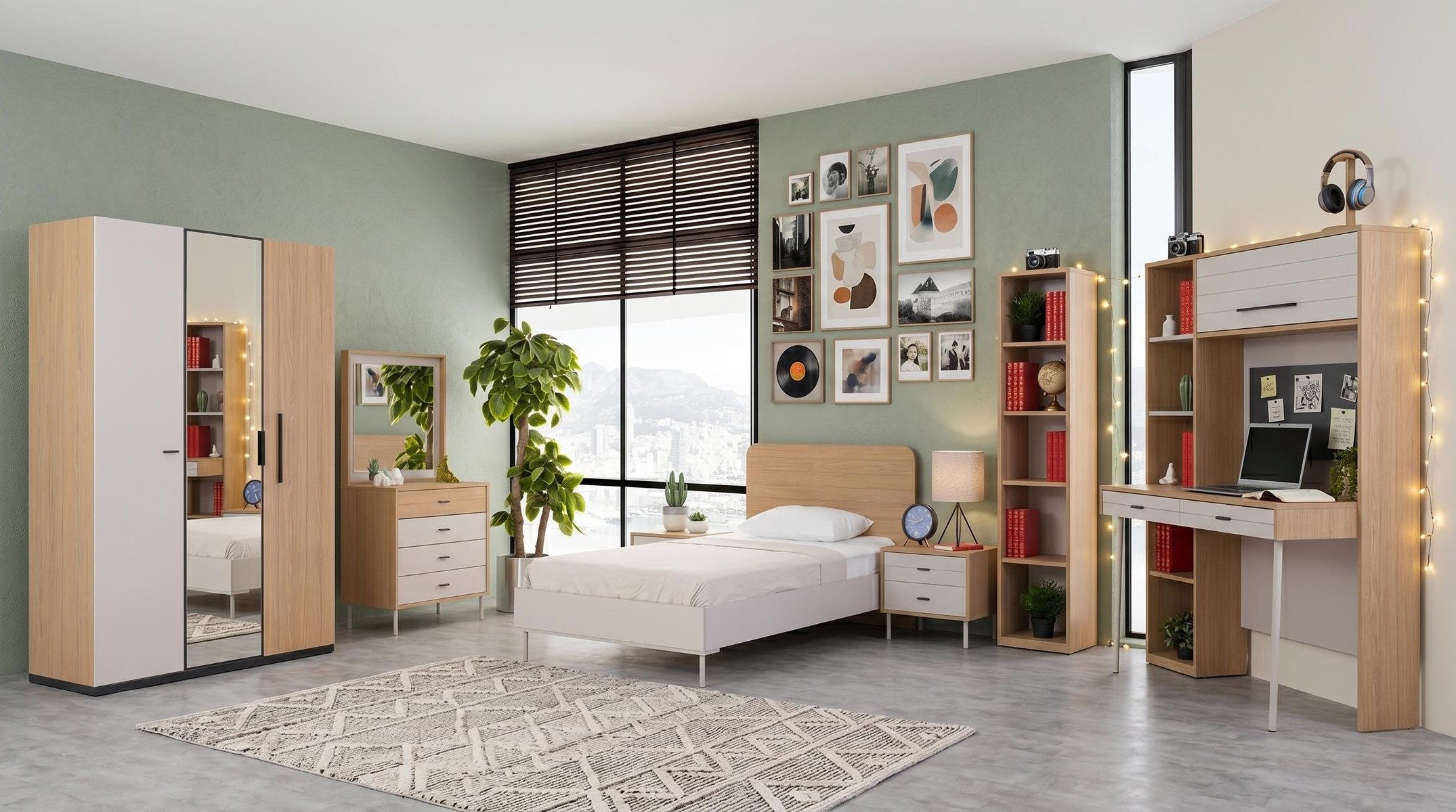 Xlmoebel Kleiderschrank Braun-weißes Jugendzimmer mit Kleiderschrank und Kommode (Jugendzimmer-Set, 7-St., 7-tlg)