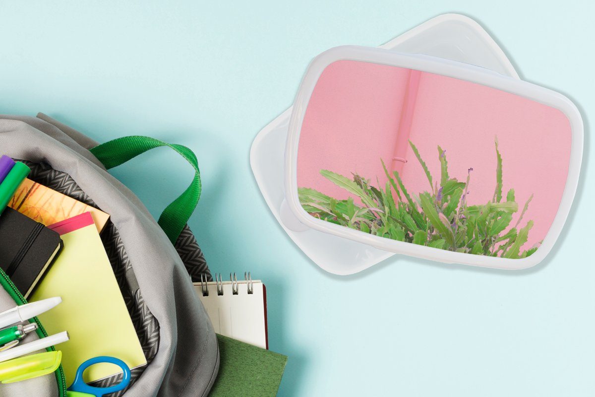 MuchoWow Lunchbox Pflanze - und für Sommer Rosa, Brotdose, Jungs - weiß Brotbox (2-tlg), Mädchen für und Erwachsene, Kunststoff, Kinder