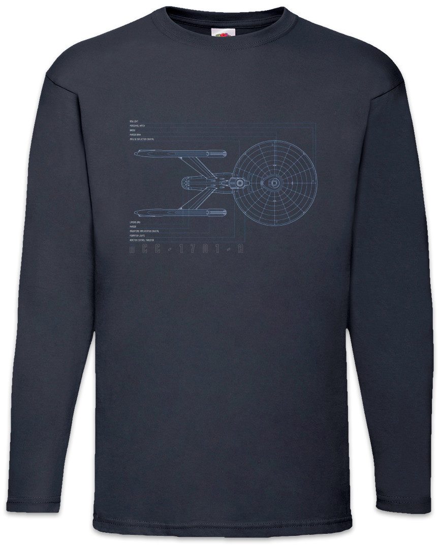 Langarmshirt Blueprint U.S.S. Federation Langarm T-Shirt Star SciFi Raumschiff Trek