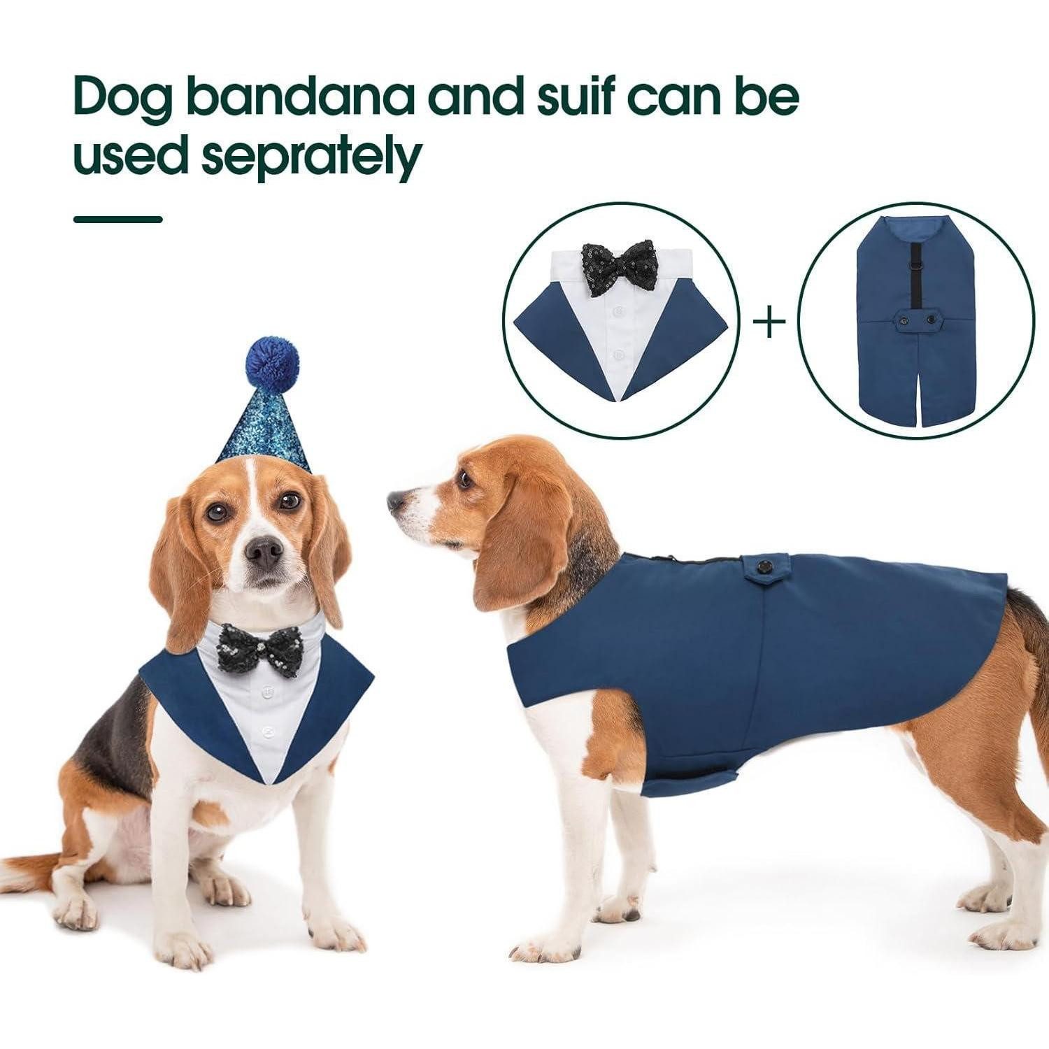 Kuoser Hundekostüm Hund Smoking Anzug Bandana Set Fliege Hochzeit Halloween Party S-XXL