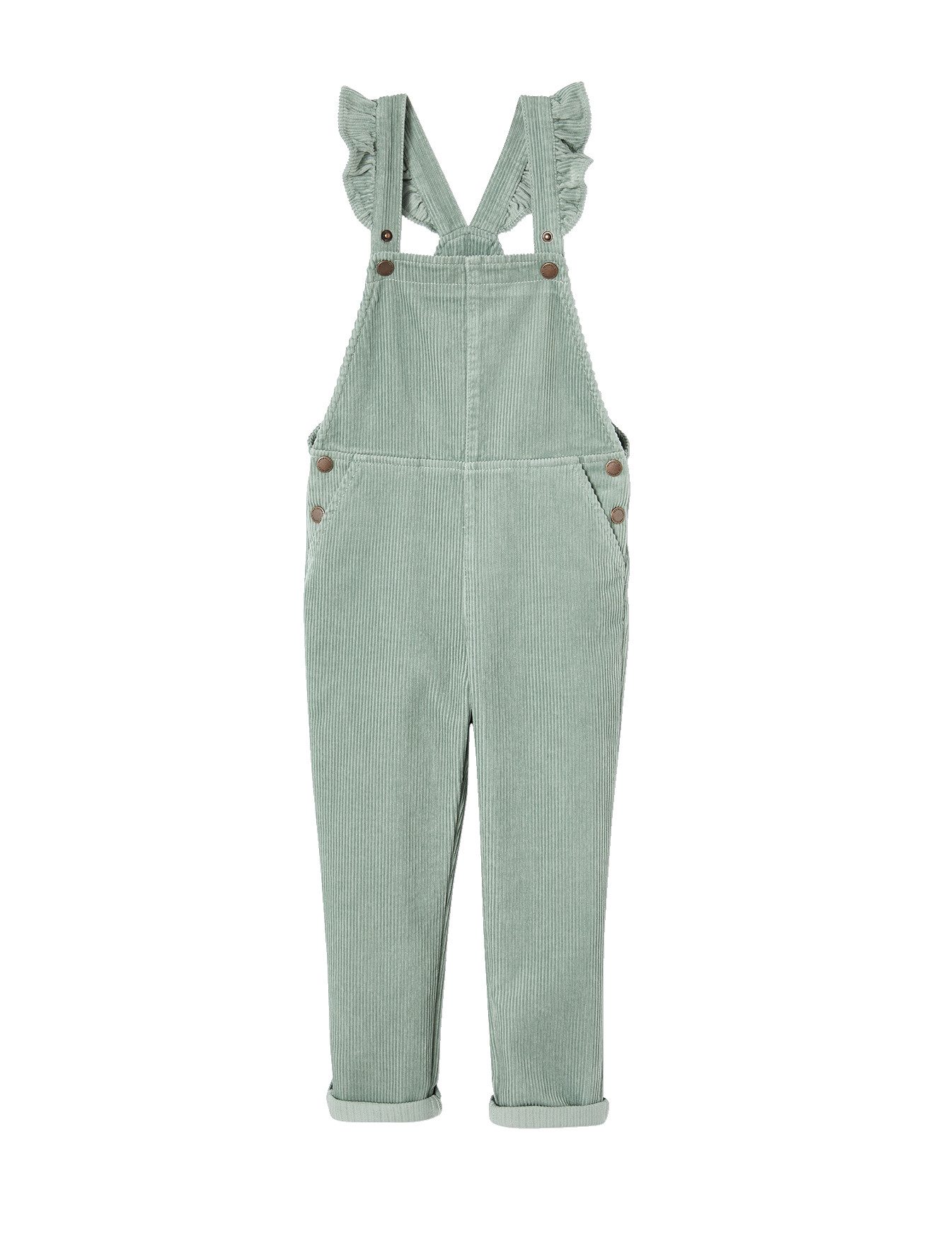 vertbaudet Jumpsuit Mädchen Cord-Latzhose mit Volantträgern
