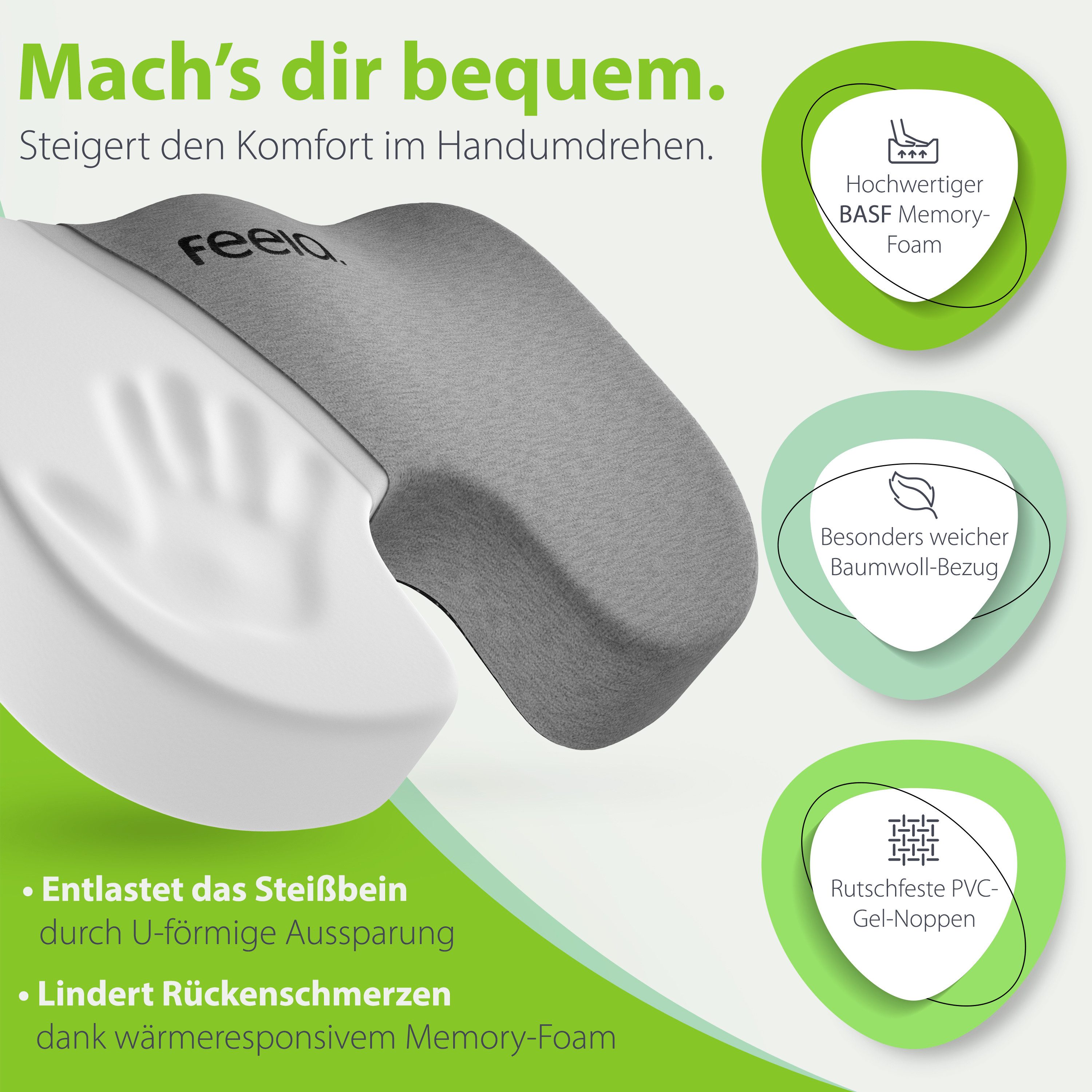 feela Sitzkissen Orthopädisches Kissen – Ergonomisch, 3 Härtegrade bei Rückenschmerzen, Fördert gesundes Sitzen & entlastet Rücken – Zuhause, Büro & unterwegs