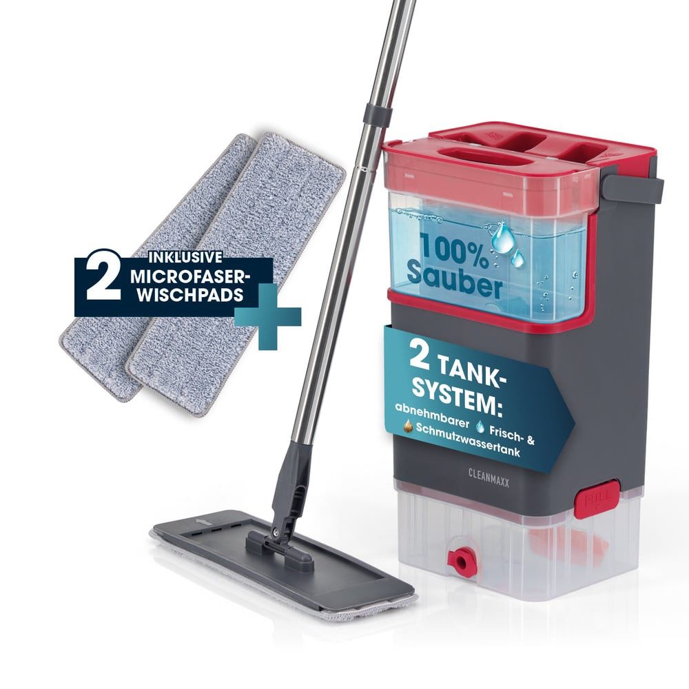 CLEANmaxx Wischmopp 2-Kammer Wischsystem Bodenwischer Eimer Ersatz Wischtuch, (10-St), Bodenwischer mit 360° Kopf, Bodenreiniger Set inkl. 2 Mikrofasertücher
