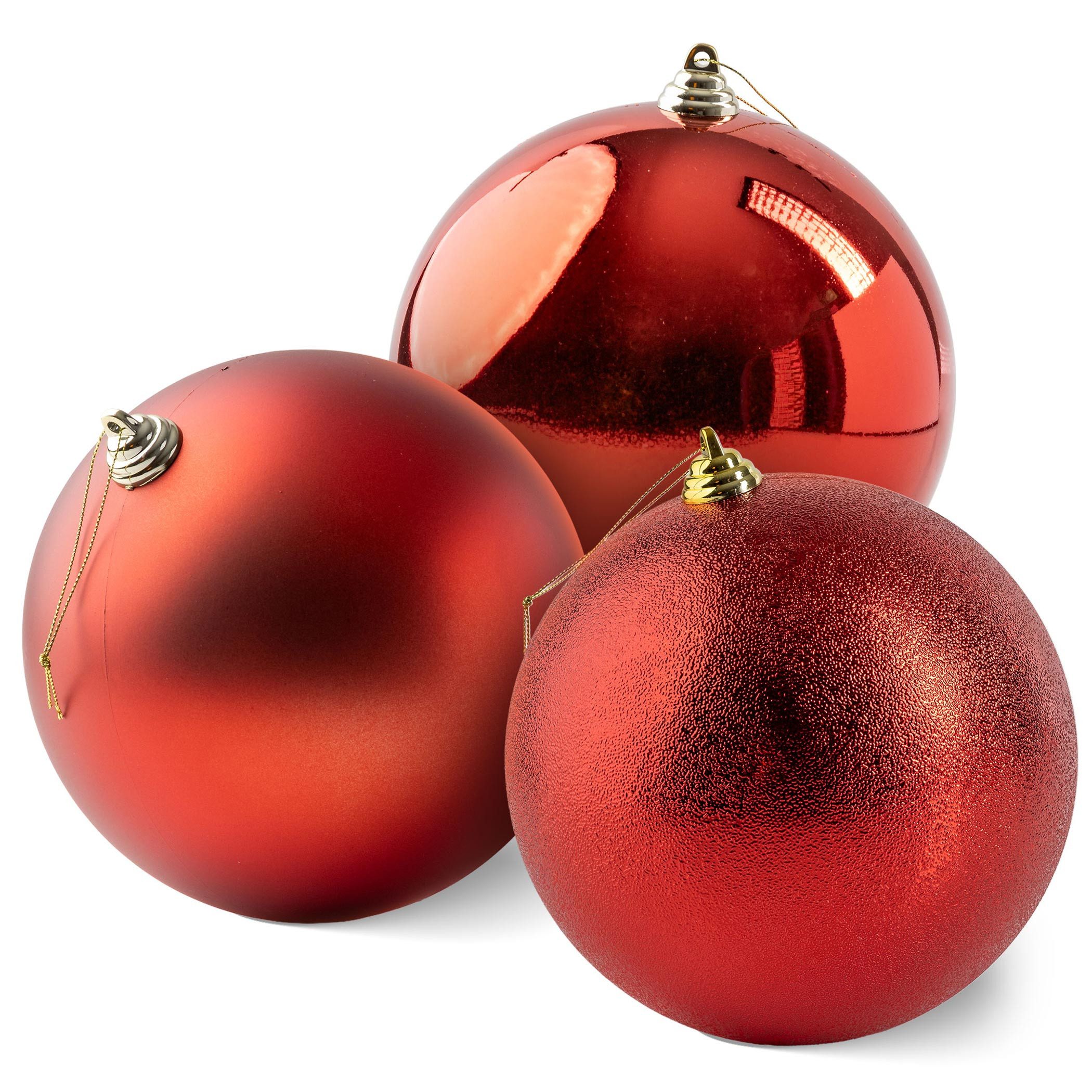 Spetebo Weihnachtsbaumkugel 20 cm rot für Innen und Außen (1 St), goldenen Hütchen und Kordeln zum Aufhängen