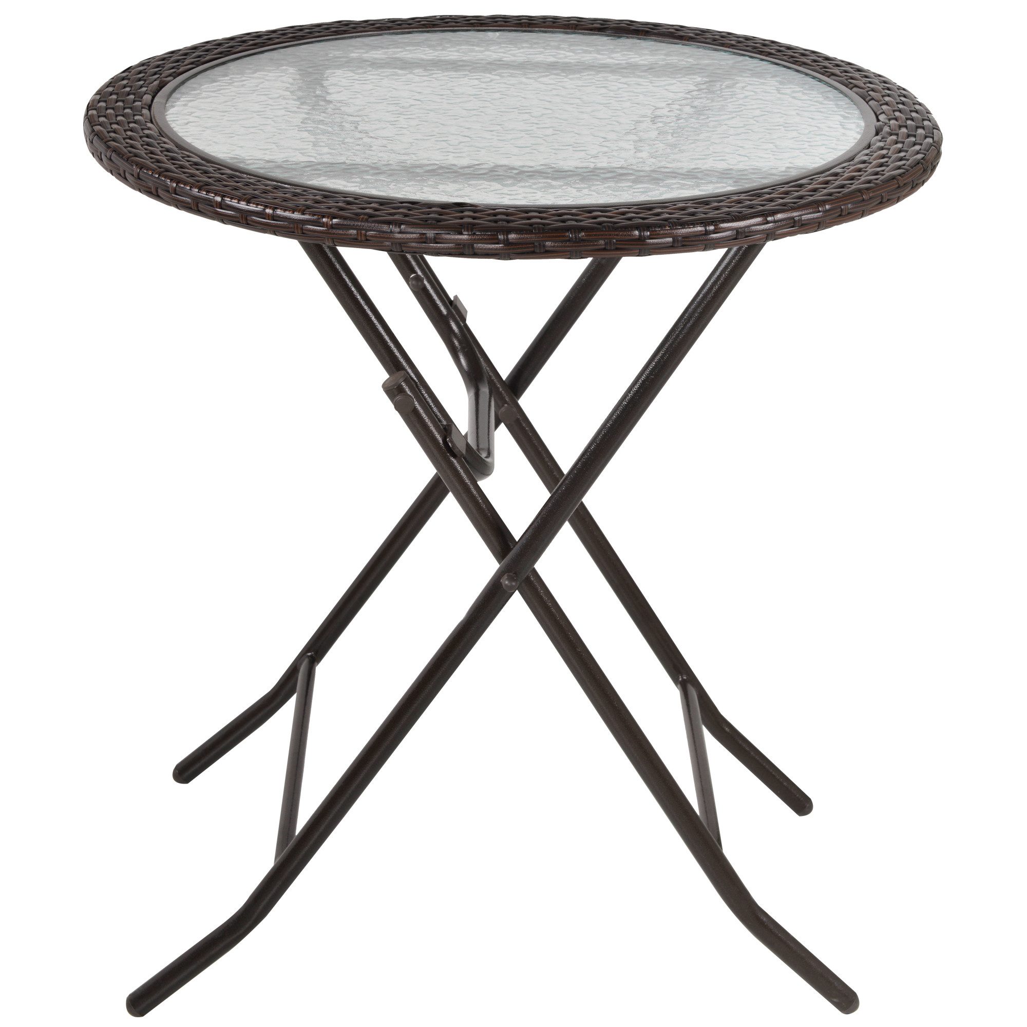 MC Star Campingtisch Klapptisch rund Ø68cm mit Rattandekor und stabilem Stahlrahmen (ideal für Garten & Picknick)