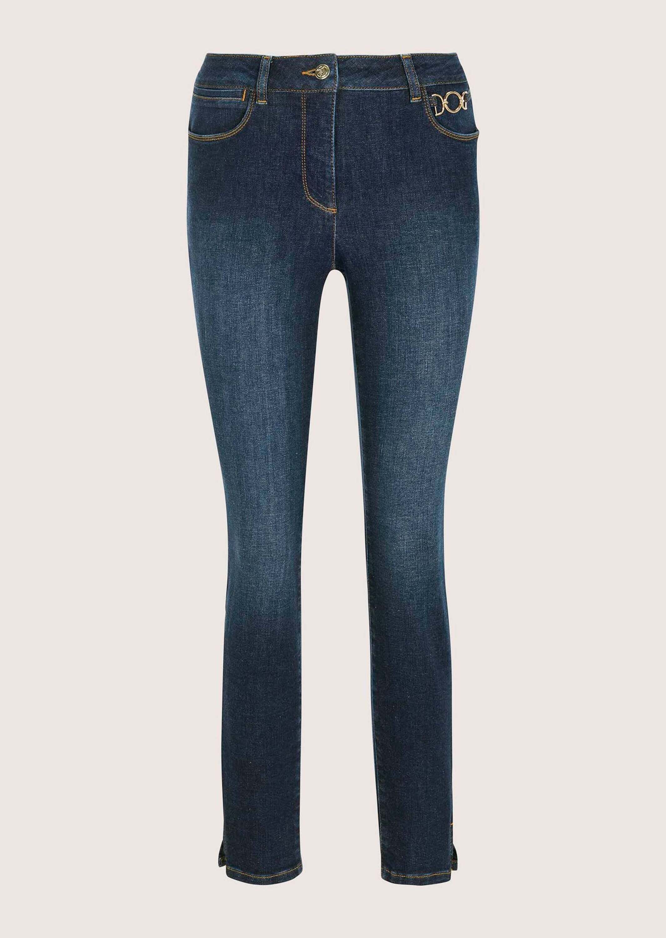 MADELEINE Gerade Jeans Slim-Fit Jeans mit Kettendetail Skinnyjeans mit Gürtelschlaufen, Taschen und Knöchellänge