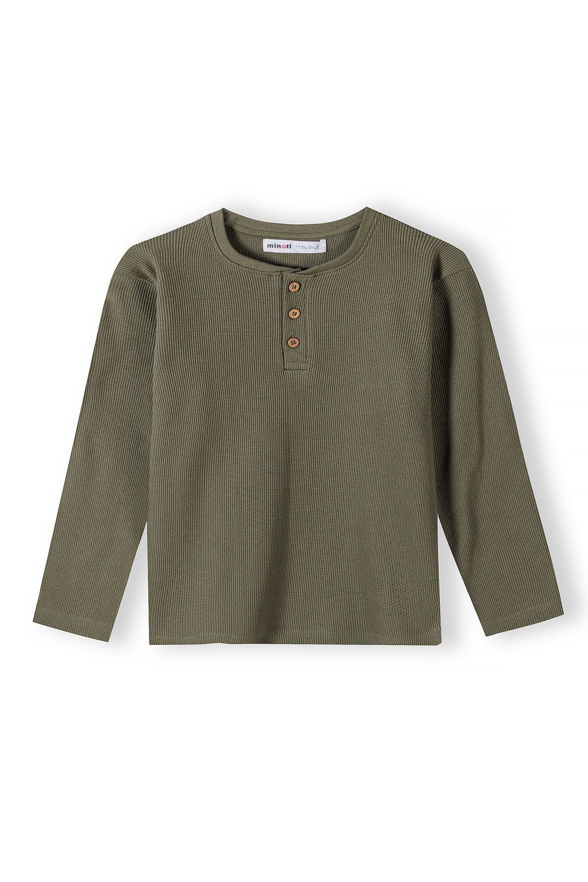 MINOTI Langarmshirt Waffel-Henley-T-Shirt (1y-14y) Grün