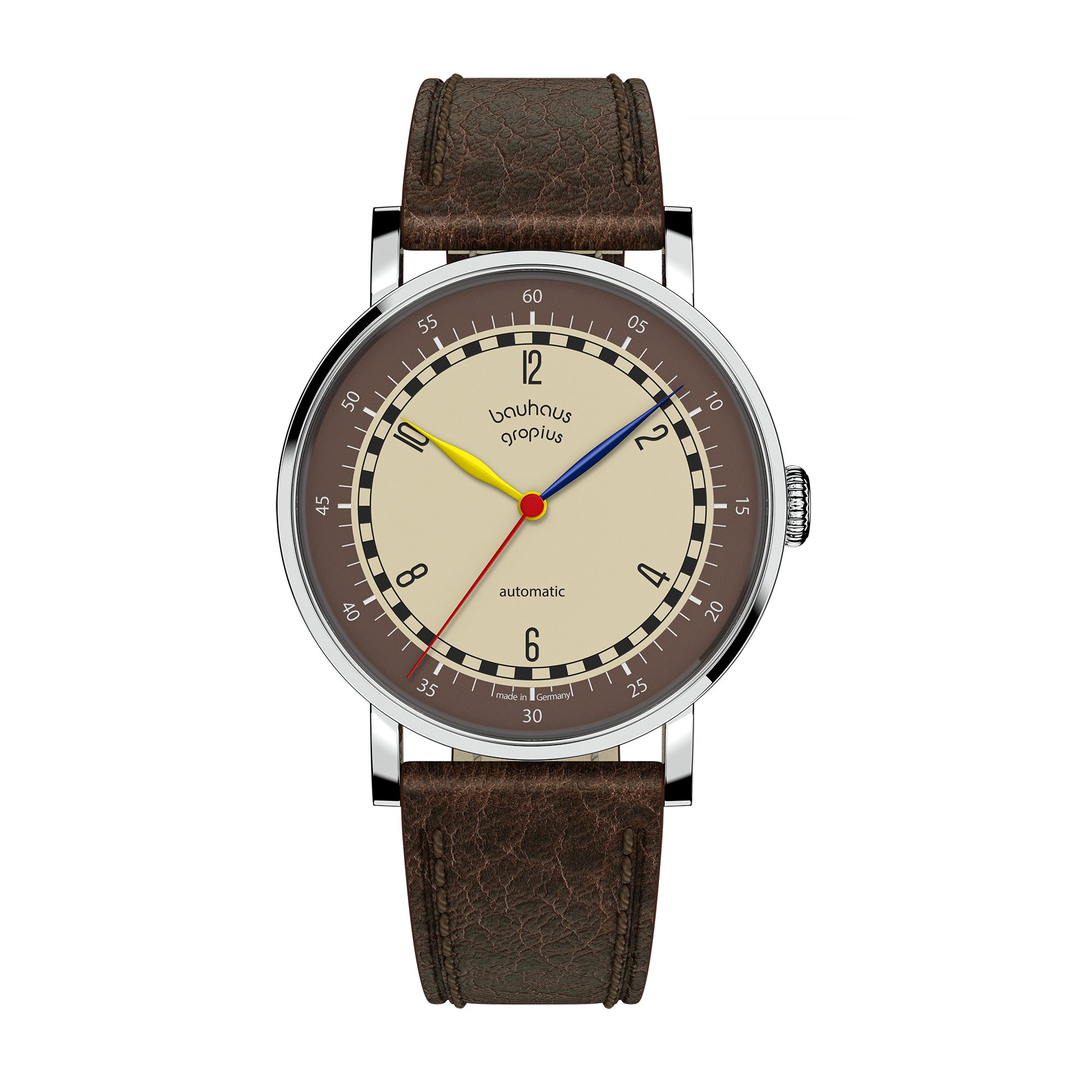 Walter Gropius Automatikuhr Made in Germany, Damenuhr, Herrenuhr, Unisex, Saphirglas - WGNA 002-08 New Bauhaus Automatik, Armbanduhr, Lederarmband, Edelstahlgehäuse, Mechanisch, Uhr, Braun