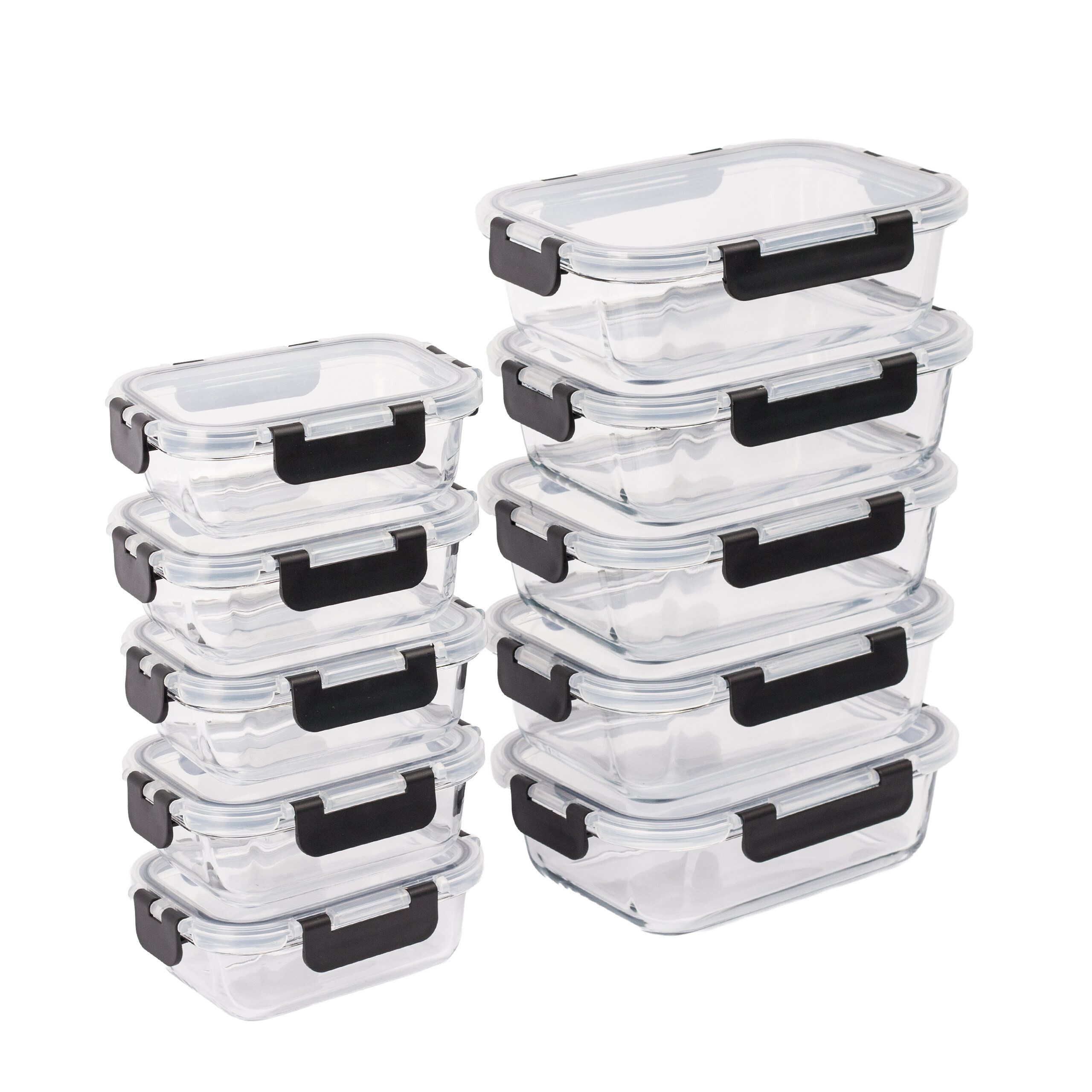 relaxdays Frischhaltedose Glasbehälter mit Deckel im 10er Set, Glas, 10er Pack