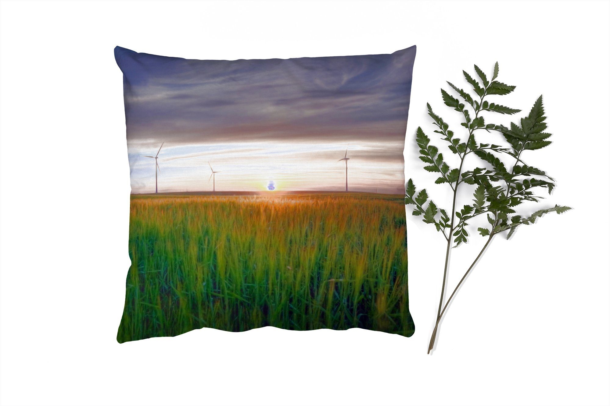 MuchoWow Dekokissen Windmühle - Sonne für Zierkissen Gras, mit Füllung Sofakissen - Schlafzimmer, Deko, Wohzimmer