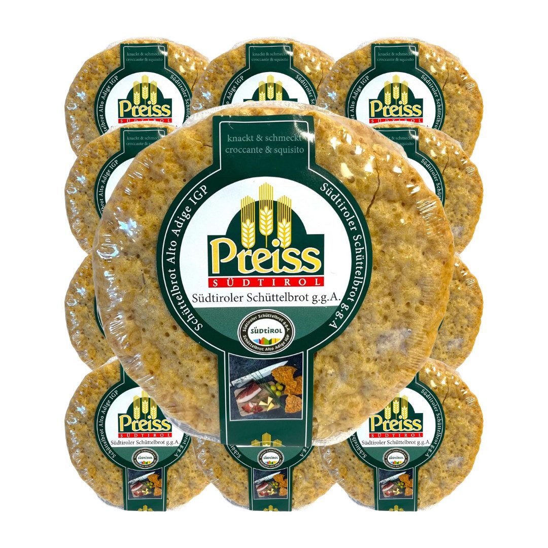 Preiss & Callovini GmbH Knabberei Preiss Südtiroler Schüttelbrot 14x200G, (Sehr knusprig, nach traditionellem Rezept, Roggenbrot, 80% Roggenanteil, Traditionell Südtiroler spezialität)
