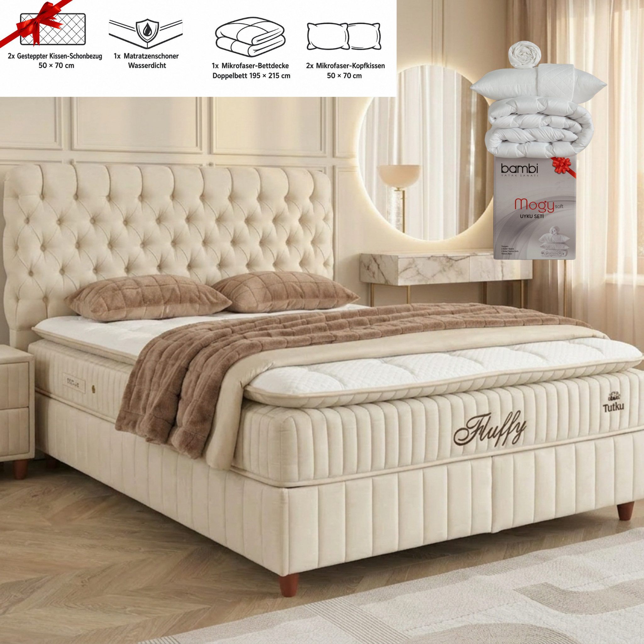 gowoll Boxspringbett Chesterfield Bett 180-140 x 200 Boxpringbett mit Matratze (7 Zonen Allergenfrei & Atmungsaktiv, Orthopädische Matratze mit Topper, 1x Matratze, 2x Bettkasten, 1x Kopfteil), mit Komforteinstiegshöhe von 67cm
