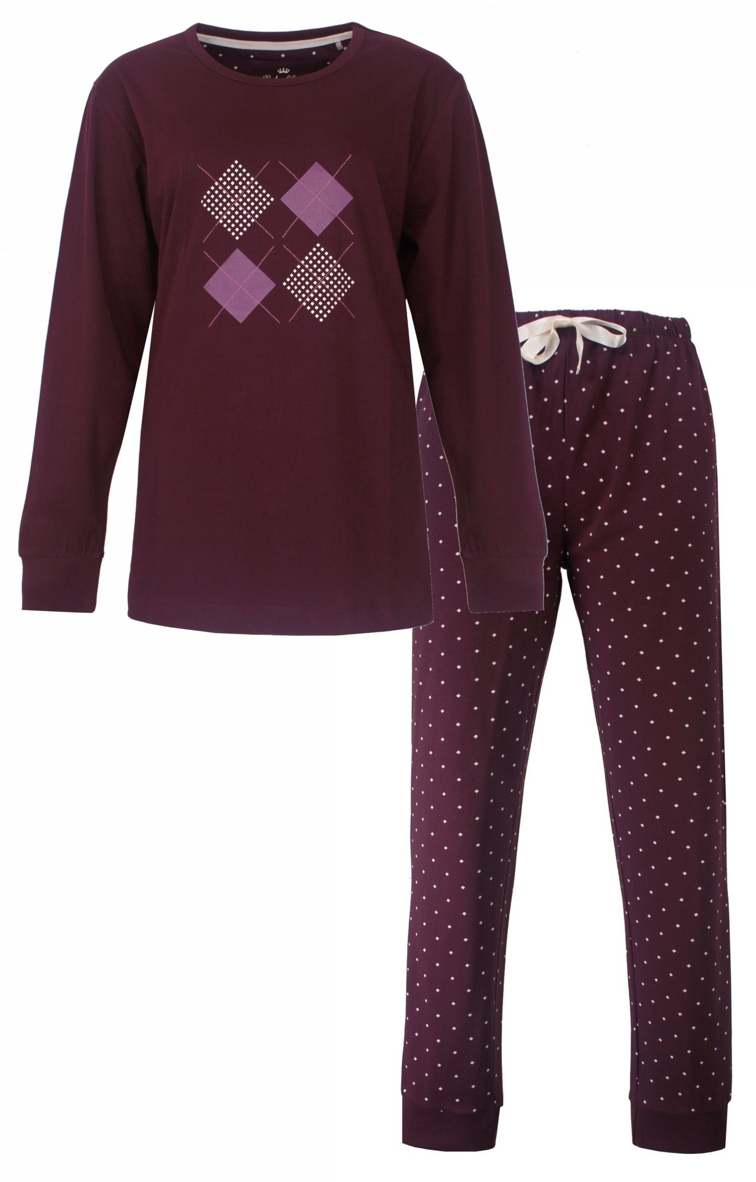 Medaillon Schlafanzug Damen Pyjama mit Bündchen (2 tlg) Baumwolle