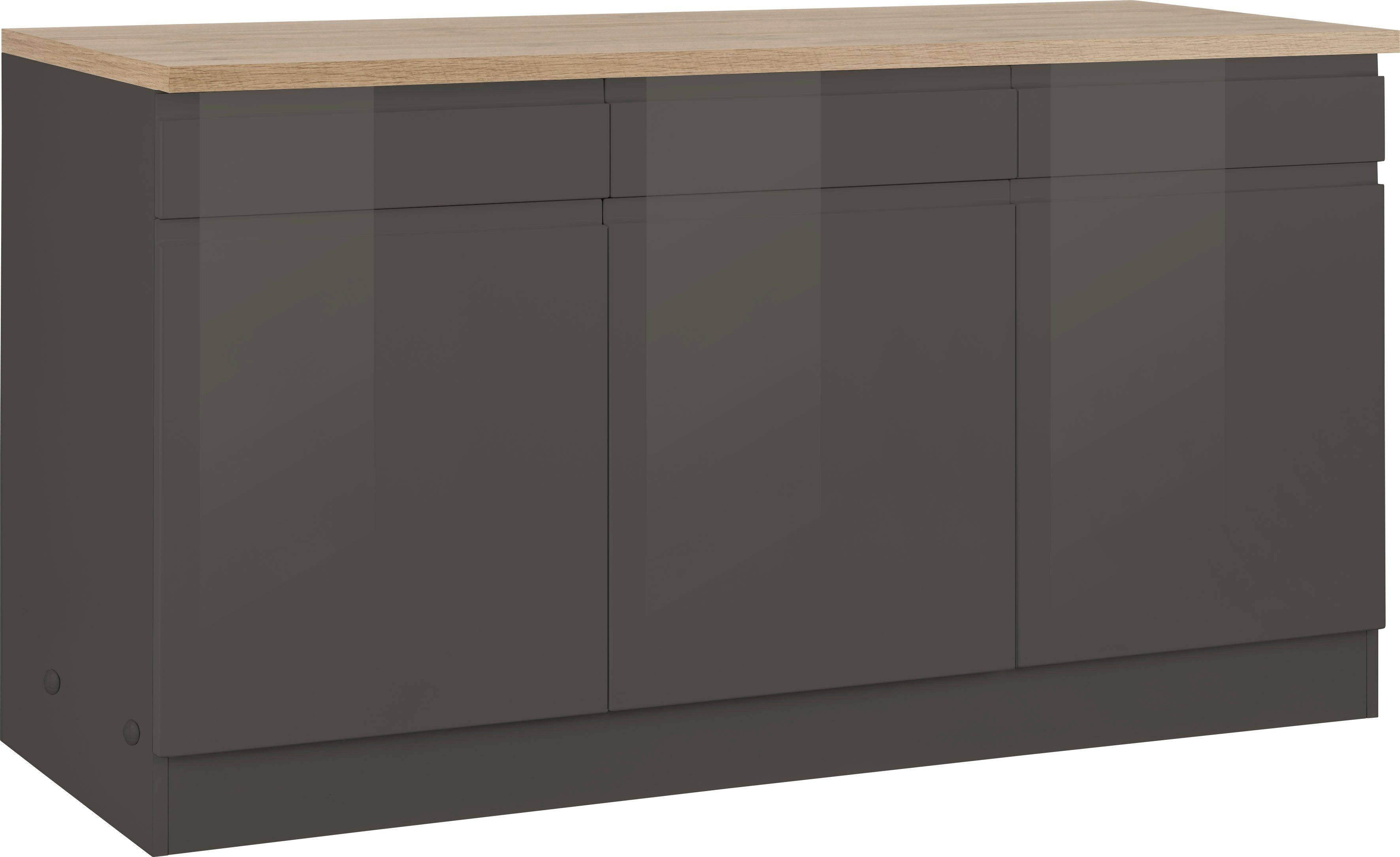 KOCHSTATION Unterschrank KS-Virginia 85 cm hoch, 150 cm breit, 3 Schubladen, 3 Türen, griffloses Design
