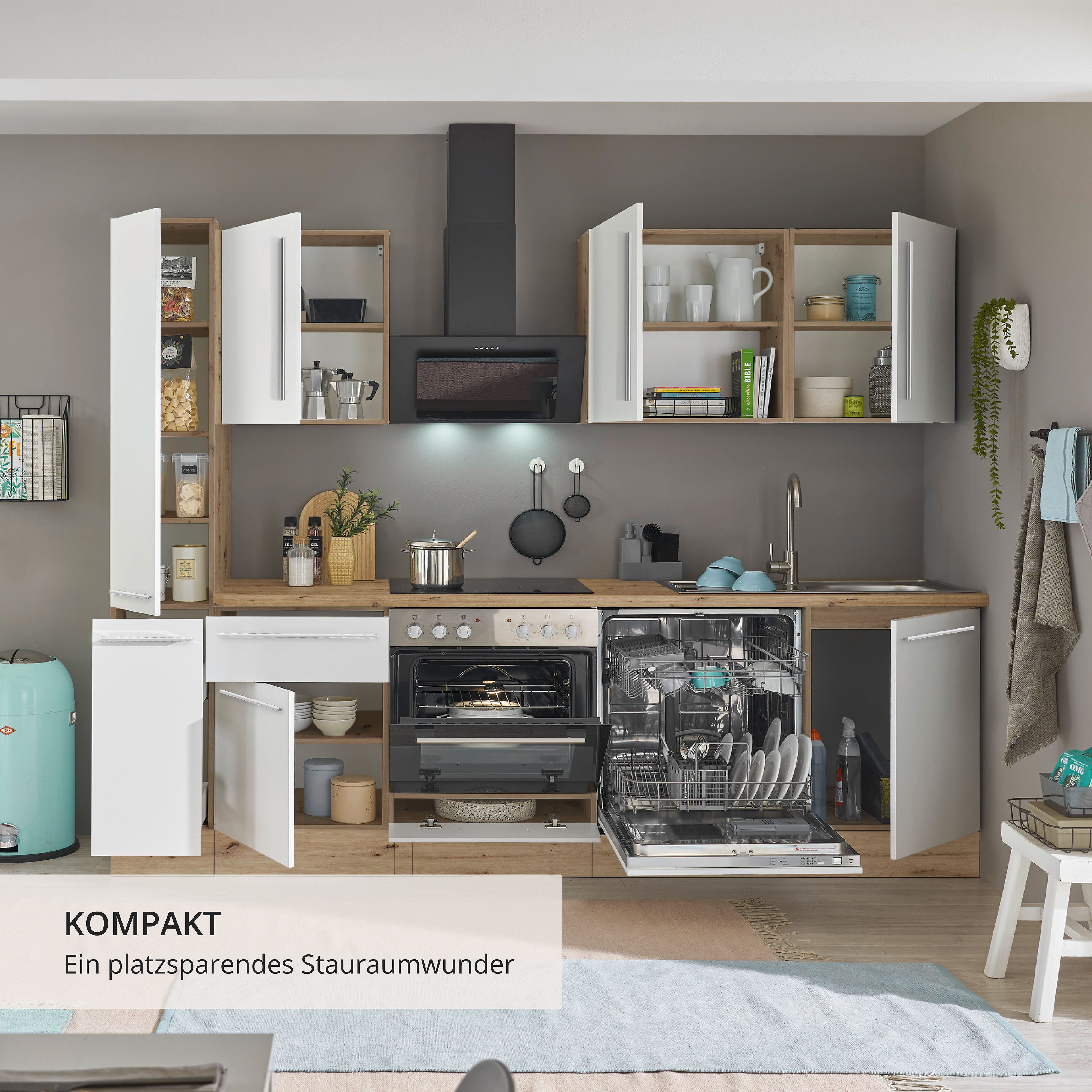 KOCHSTATION Küchenzeile Florida, Breite 250 cm, wahlweise mit E-Geräten,Softclose für Türen/Schubkästen