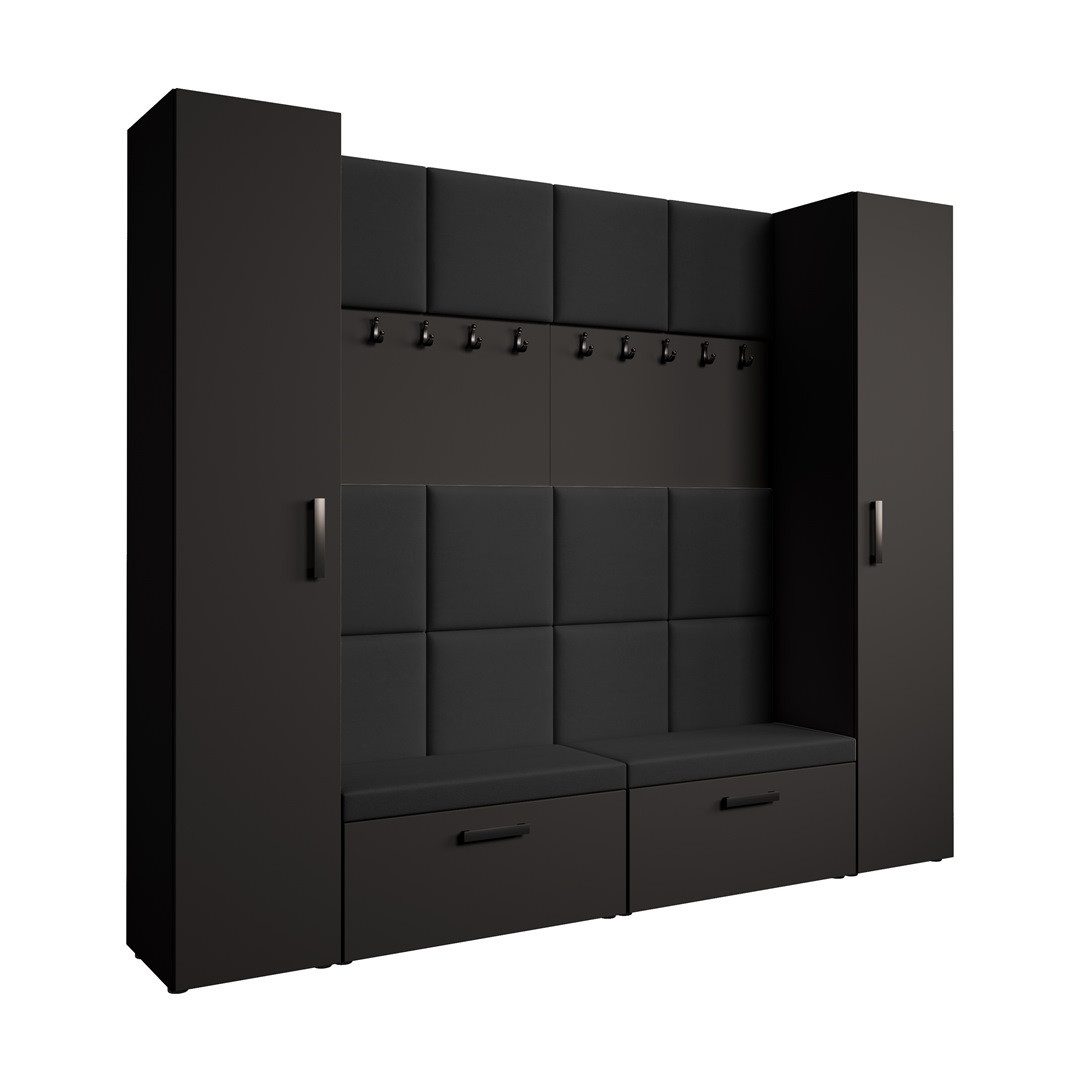 Beautysofa Garderobenschrank Garderobenschrank mit gepolsterten Paneelen MARGARET XL (mit eleganten Kleiderbügeln und komfortablen Schuhschränken) mit 2 Vertikalschränken mit Kleiderstange
