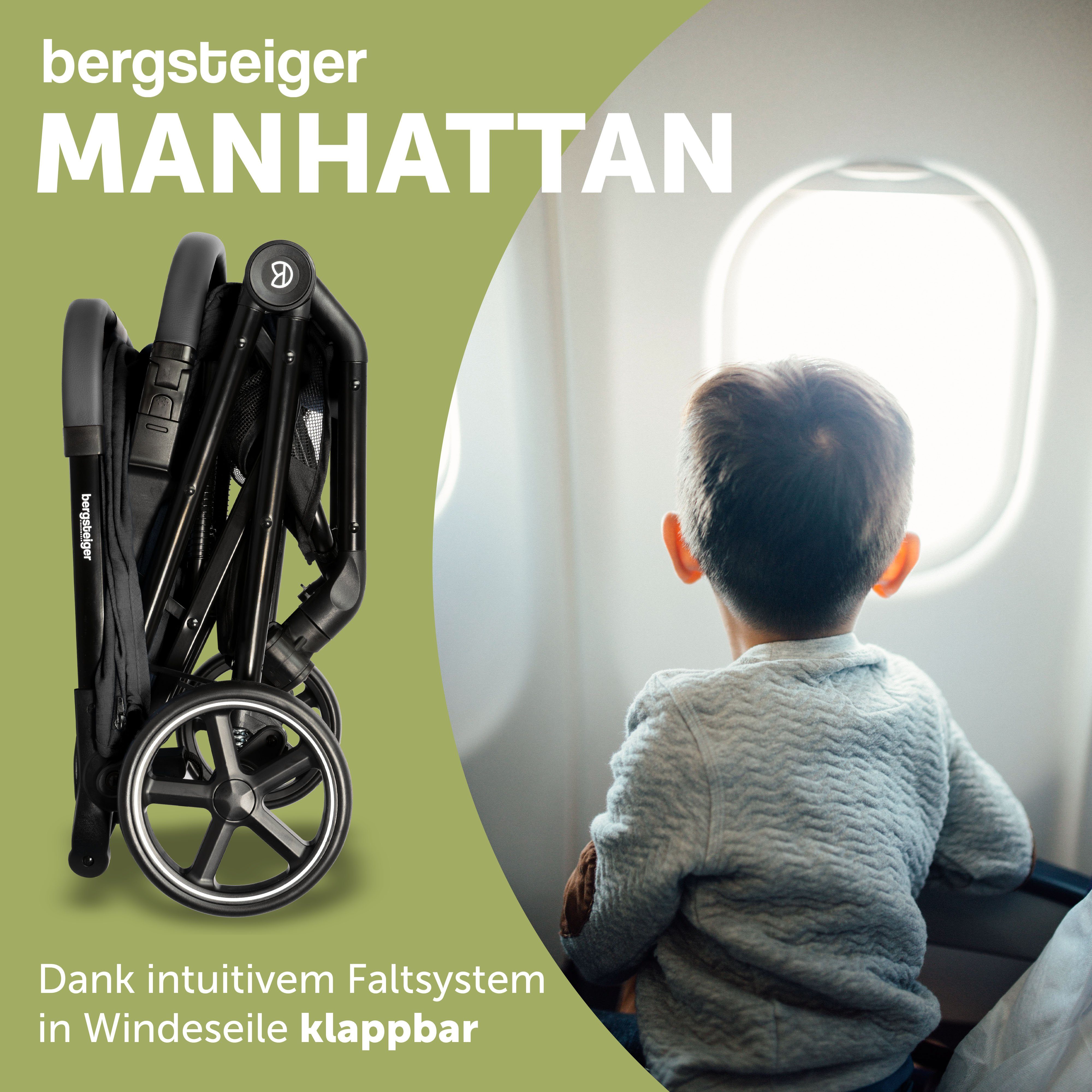 bergsteiger Kinder-Buggy Manhattan Reisebuggy mit - black und leicht black Liegefunktion, kompakt Gestell