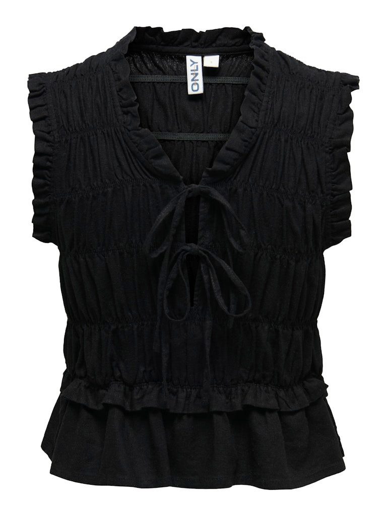 Blusenshirt ONLGOA S/S LINEN BL FRILL TOP CC PN