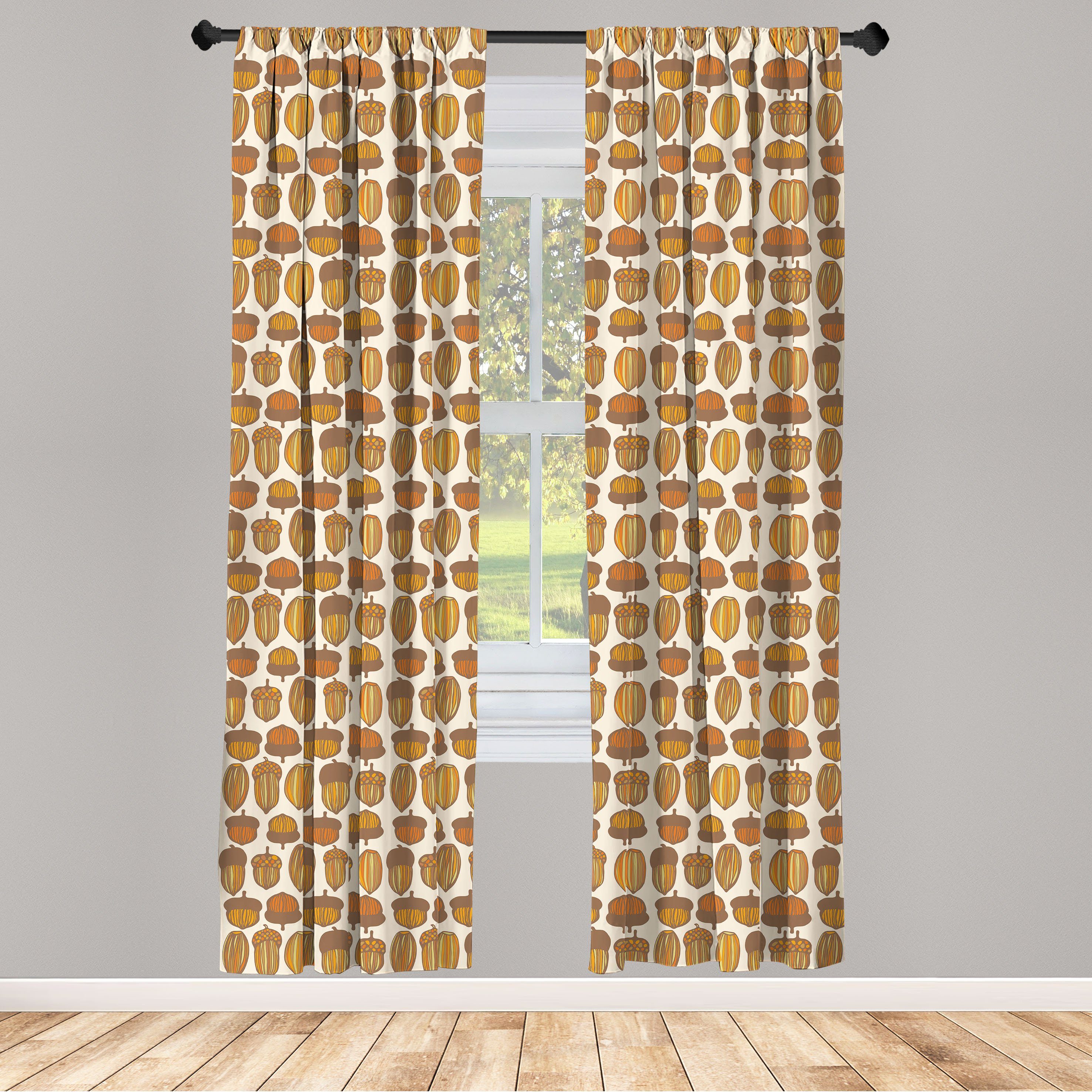 Gardine Vorhang für Wohnzimmer Schlafzimmer Dekor, Abakuhaus, Microfaser, Eichel Hand gezeichnet Eiche Muster