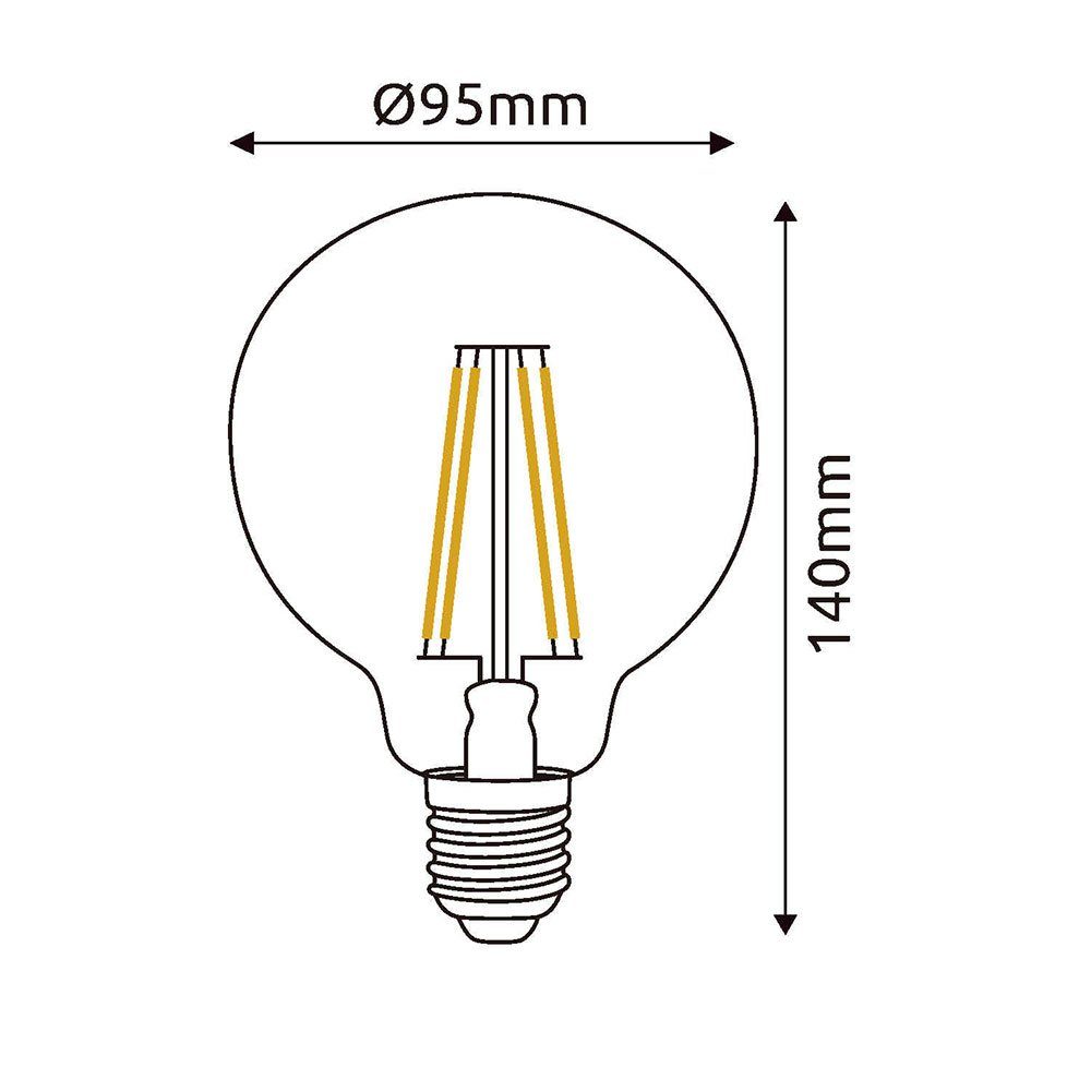 Edison 9,5 LED Lampe 4000K Globo 7W D dimmbar LED-Leuchtmittel, Filament E27 cm Leuchtmittel