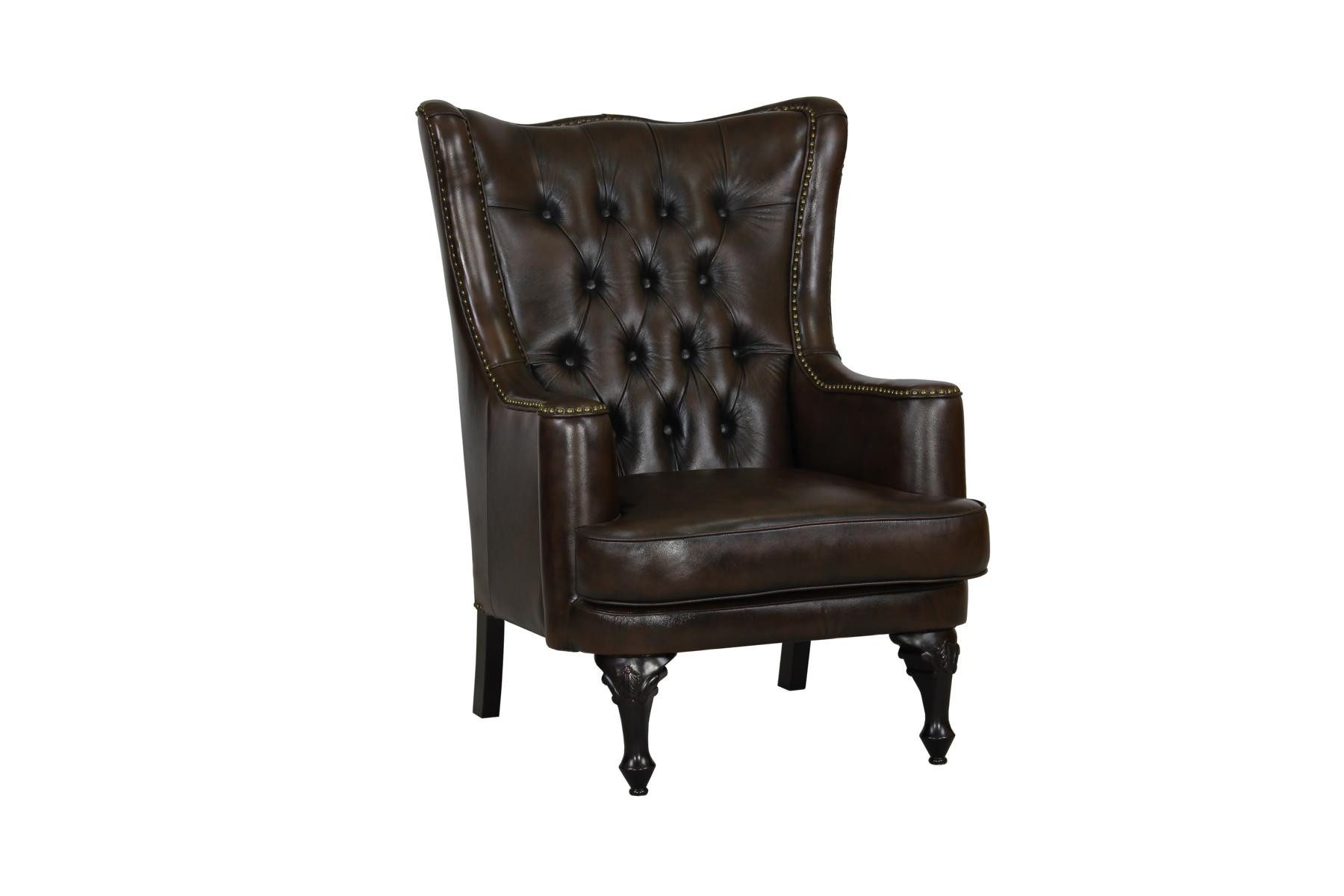 Salottini Chesterfield-Sessel Edler Chesterfield Ohrensessel Katerine Sessel Hocker VOLLLEDER, Taschenfederkern
