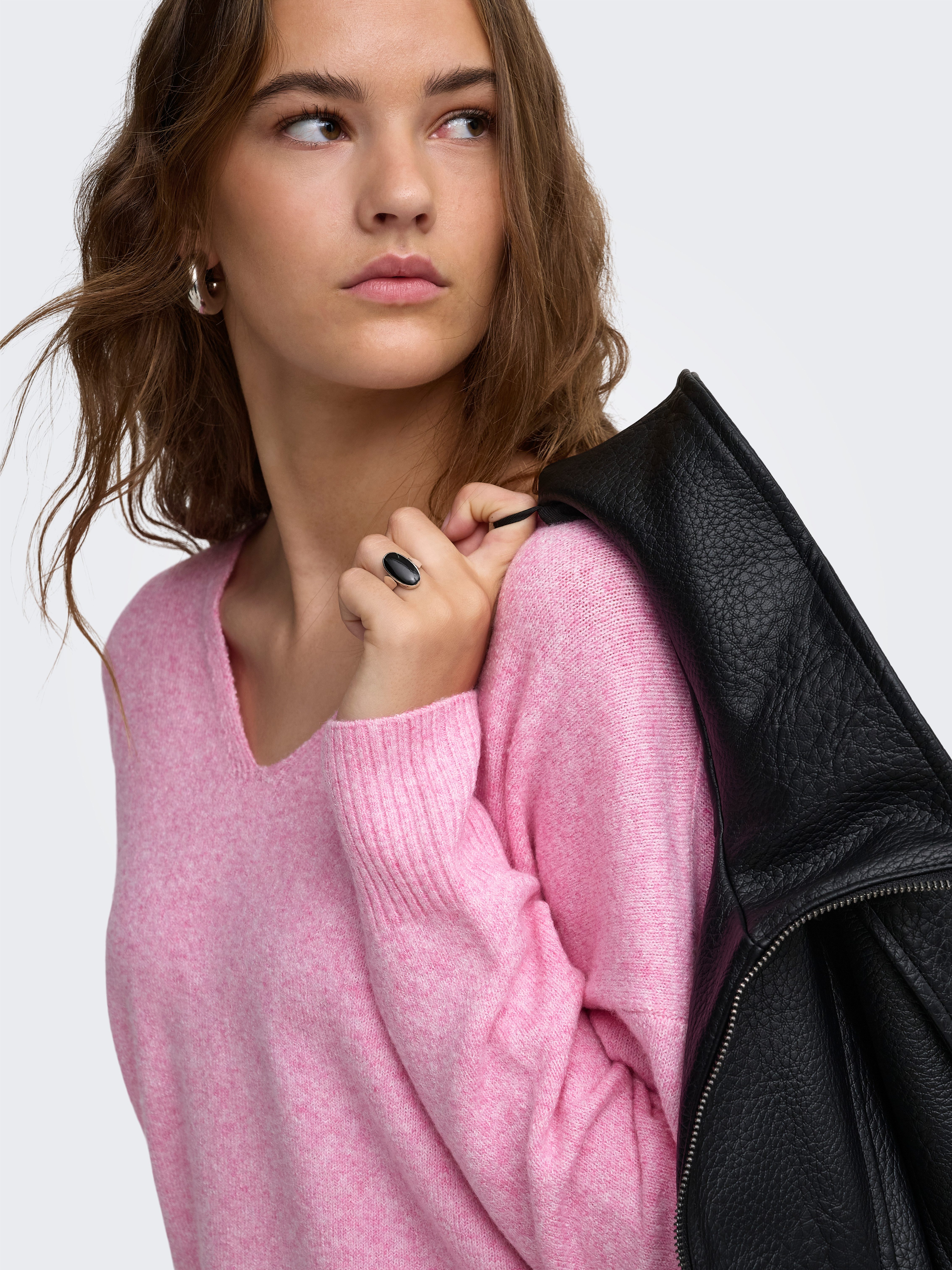 ONLY V-Ausschnitt-Pullover ONLRICA LIFE L/S V-NECK PULLO KNT NOOS Materialmix, regular fit