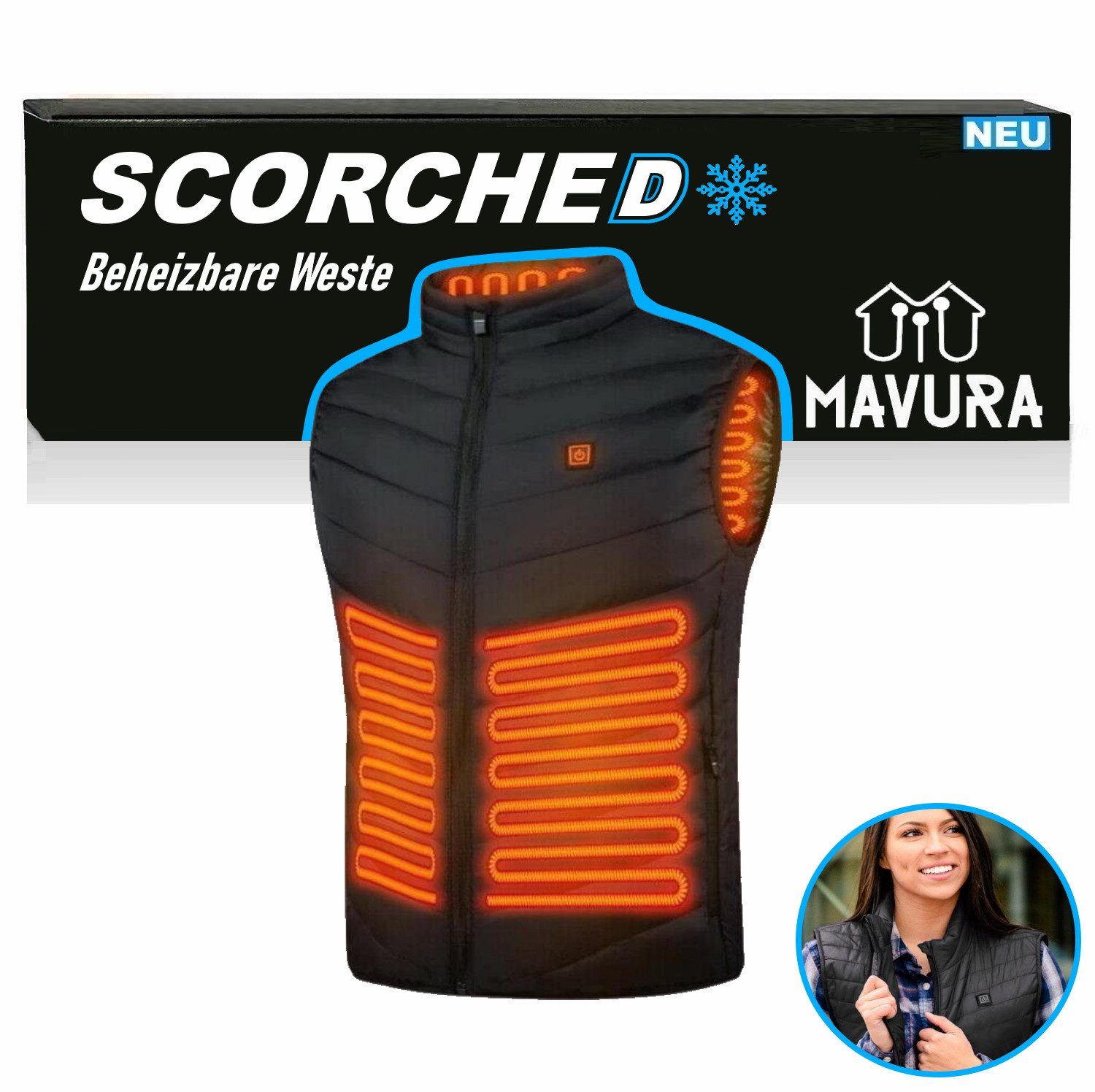 MAVURA Kurzweste SCORCHED Premium Heizjacke Heizweste Beheizbare Weste Jacke Winterjacke Beheizte USB Wärmeweste Wärmejacke