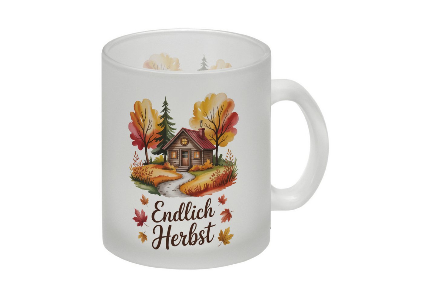 speecheese Tasse Aquarell Hütte im Herbst Glas Tasse - Endlich Herbst