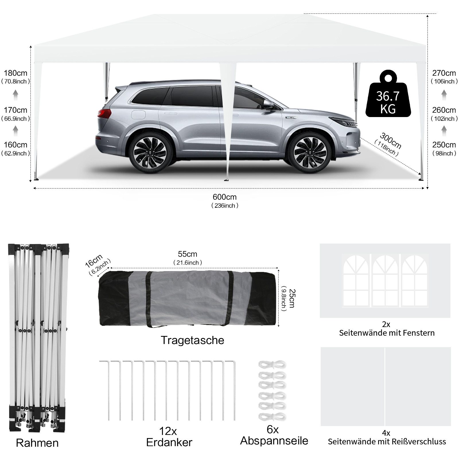 LUCKZON Pavillon 3x6m, wasserdicht&UV-Schutz 50+, inkl. günstig online kaufen