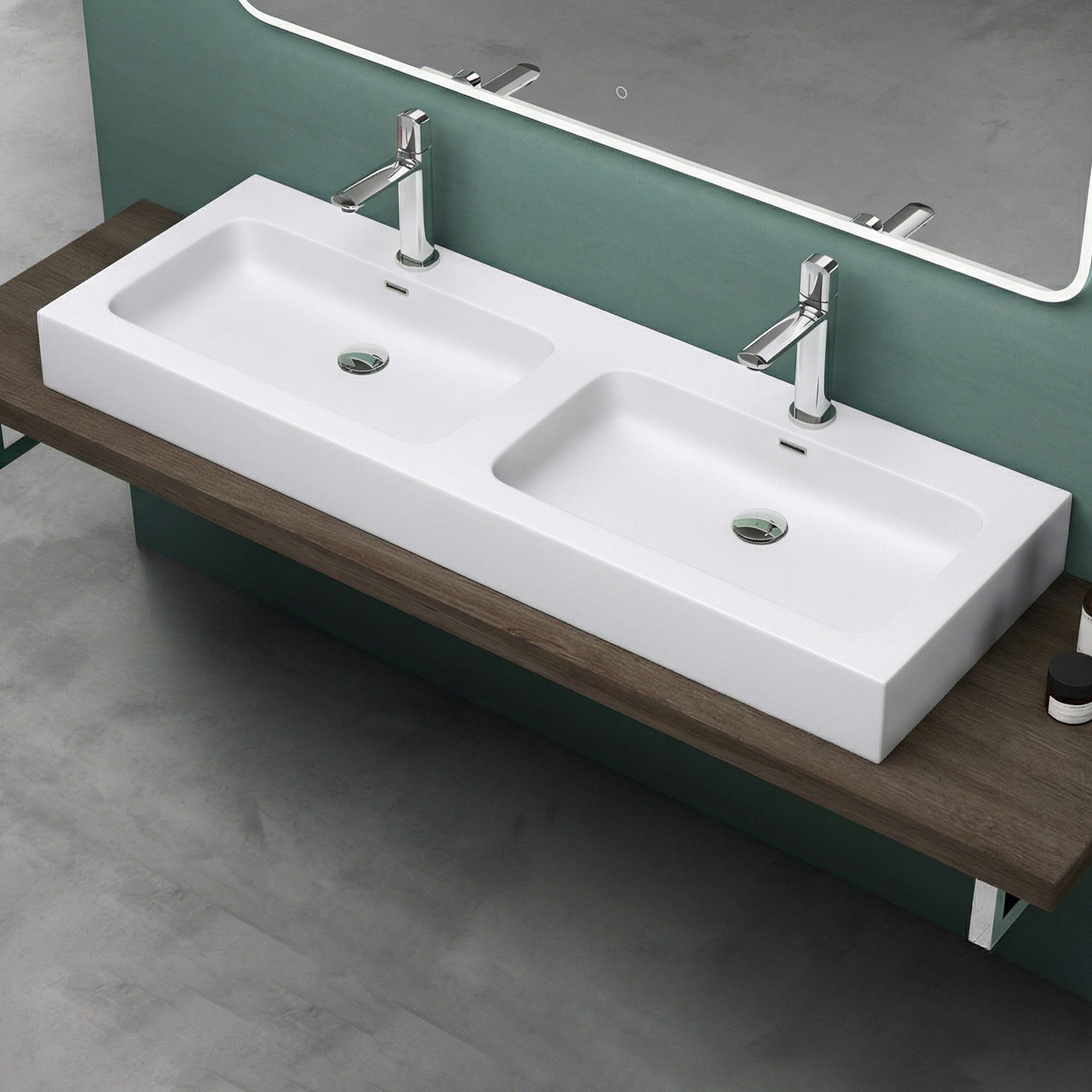 Mai & Mai Waschbecken Hängewaschbecken Doppel-Waschbecken Mineralguss rechteckig Col830, Doppelwaschbecken,hygienisch und pflegeleicht,Mineralguss