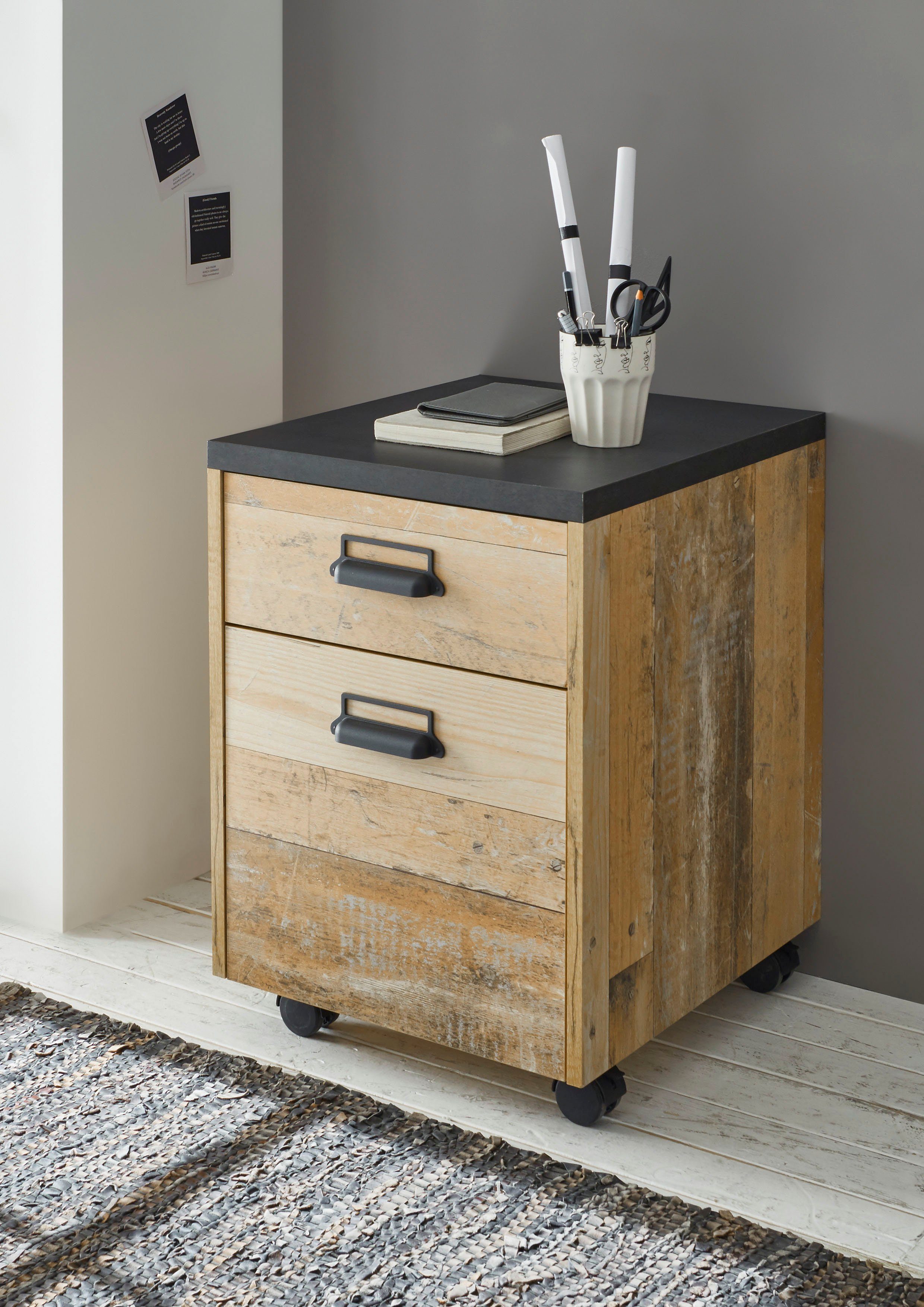 Home affaire Rollcontainer "SHERWOOD", mit Apothekergriffen aus Metall, Bre günstig online kaufen
