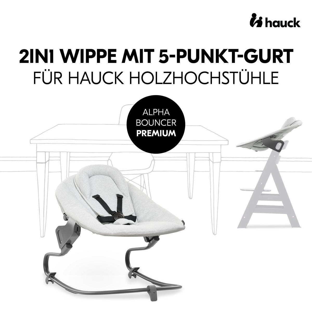 Hauck Hochstuhl Alpha Plus Newborn Set - Black, Holz Babyhochstuhl ab Geburt inkl. Neugeborenen Aufsatz & Sitzpolster – Bild 4 von 5