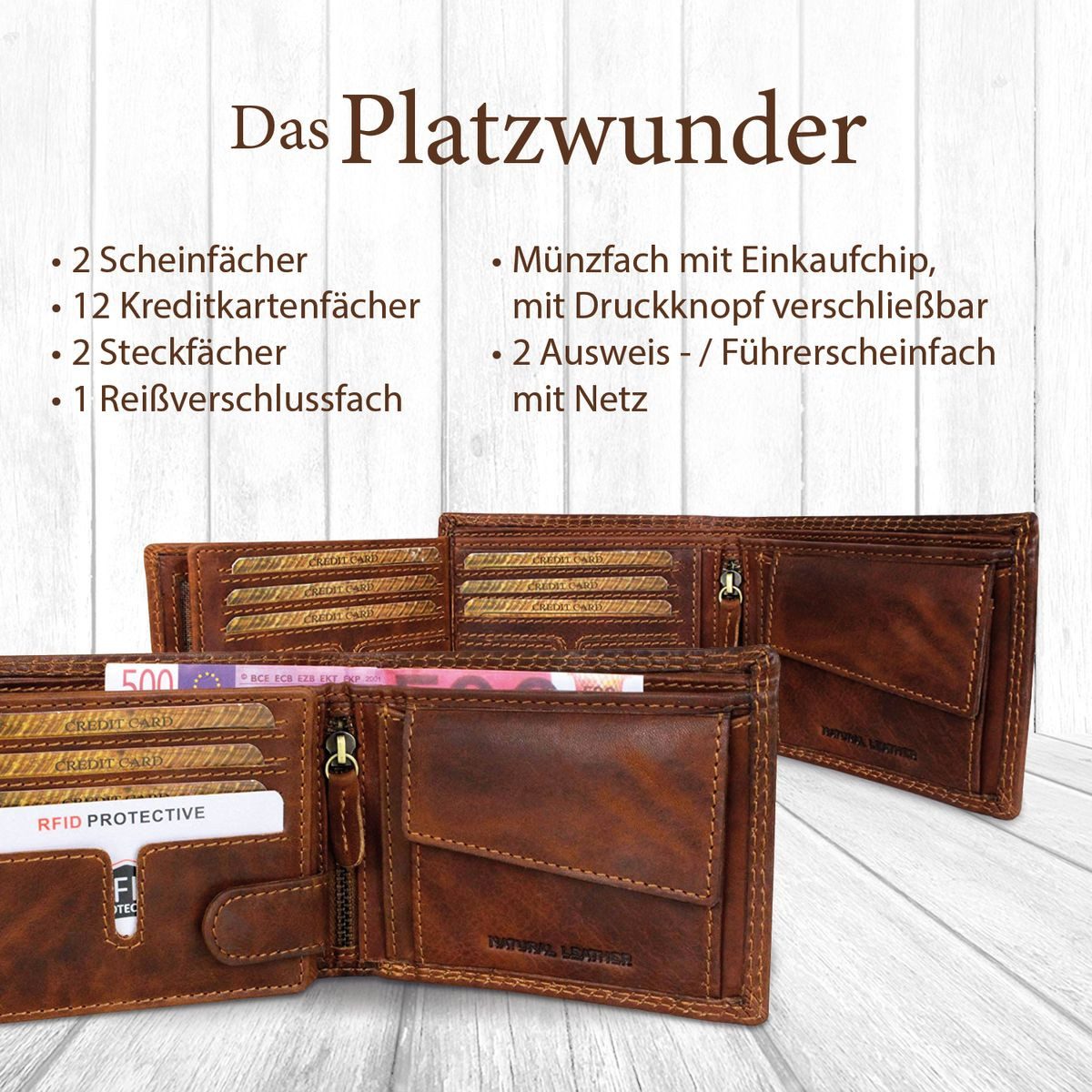 Corno d´Oro Geldbörse Herren Leder RFID Handmade Portemonnaie mit Münzfach, Querformat, Geldbeutel mit 12 Kartenfächer, Geschenkverpackung