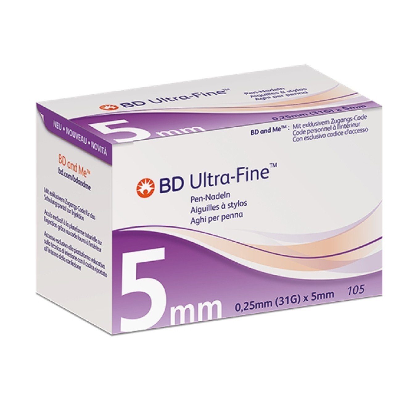 Becton Dickinson Ланцети BD Ultra-fine Pen-nadeln 5x0,25mm, 31,00G, 105 St., Spar-Set, PentaPoint™ und EasyFlow™ -Technologie, 105 tlg., Latexfrei und ohne Pyrogen