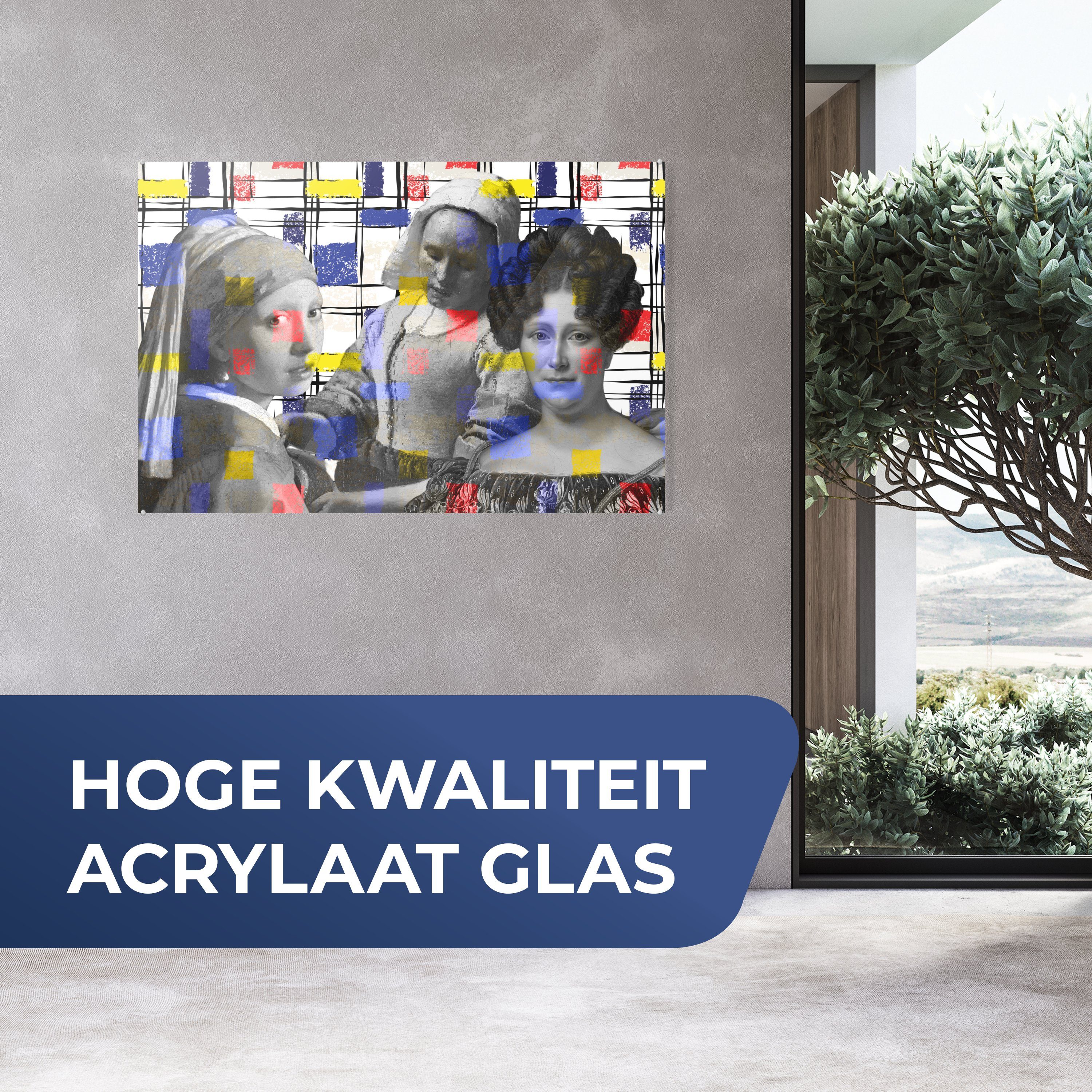 MuchoWow Acrylglasbild Collage Gemälde, bunt - Schlafzimmer Mondrian - Acrylglasbilder St), Wohnzimmer (1 &