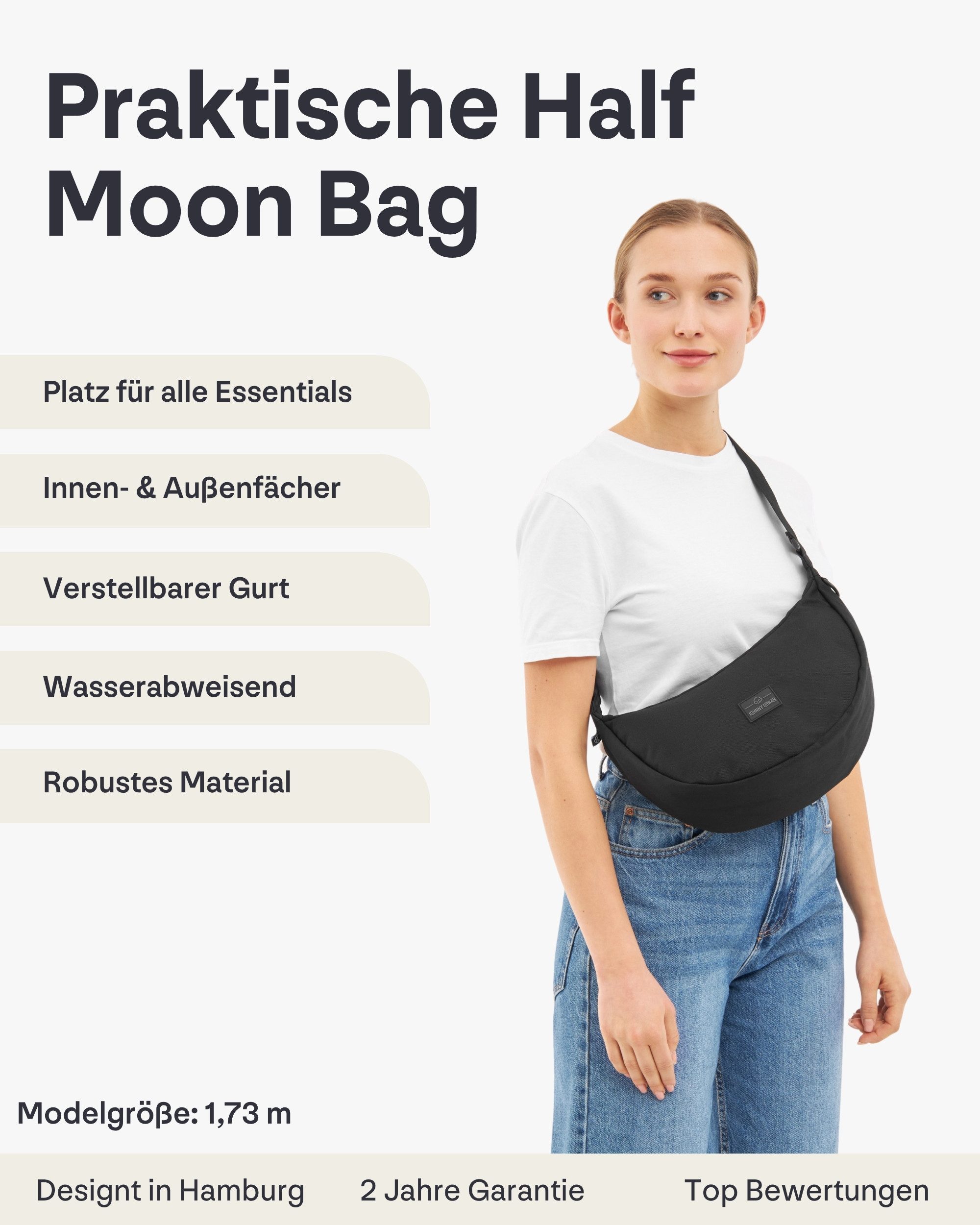 Johnny Urban Umhängetasche Ally Medium Half Moon Bag, Stylische Crossbody Bag in Halbmond Form, Wasserabweisend – Bild 2 von 5