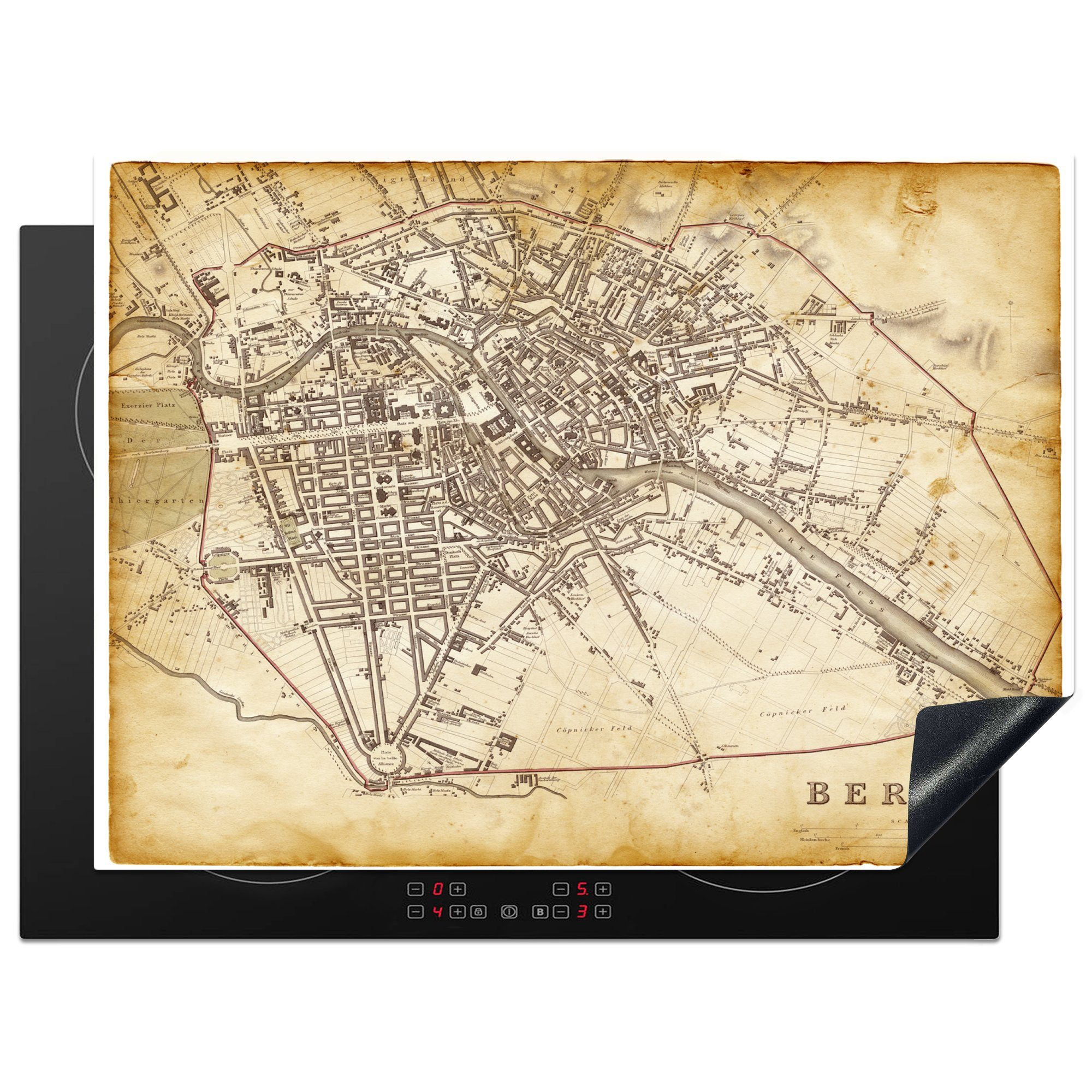 MuchoWow Herdblende-/Abdeckplatte Illustration einer alten Karte von Berlin, Vinyl, (1 tlg), 70x52 cm, Mobile Arbeitsfläche nutzbar, Ceranfeldabdeckung