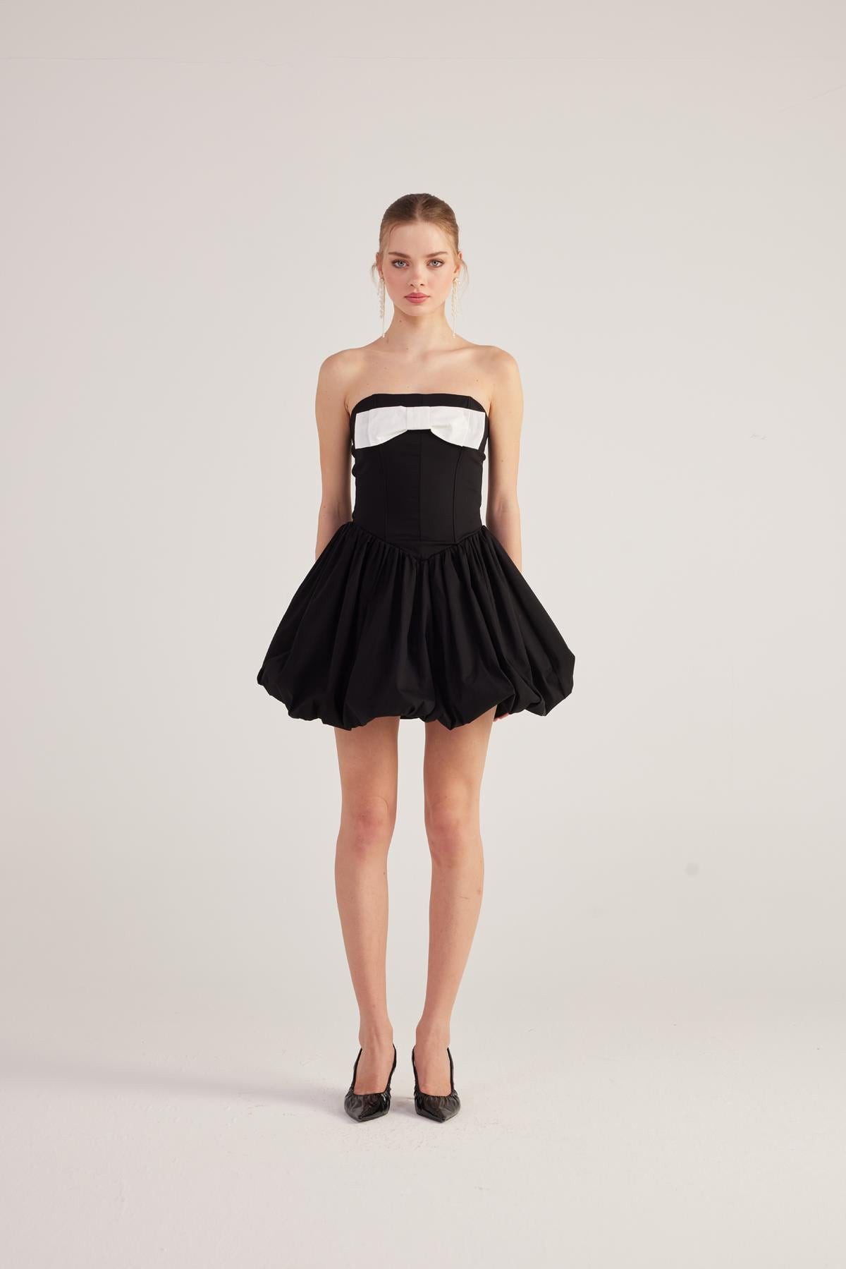 Midikleid Minikleid mit Ballonrock und Schleife
