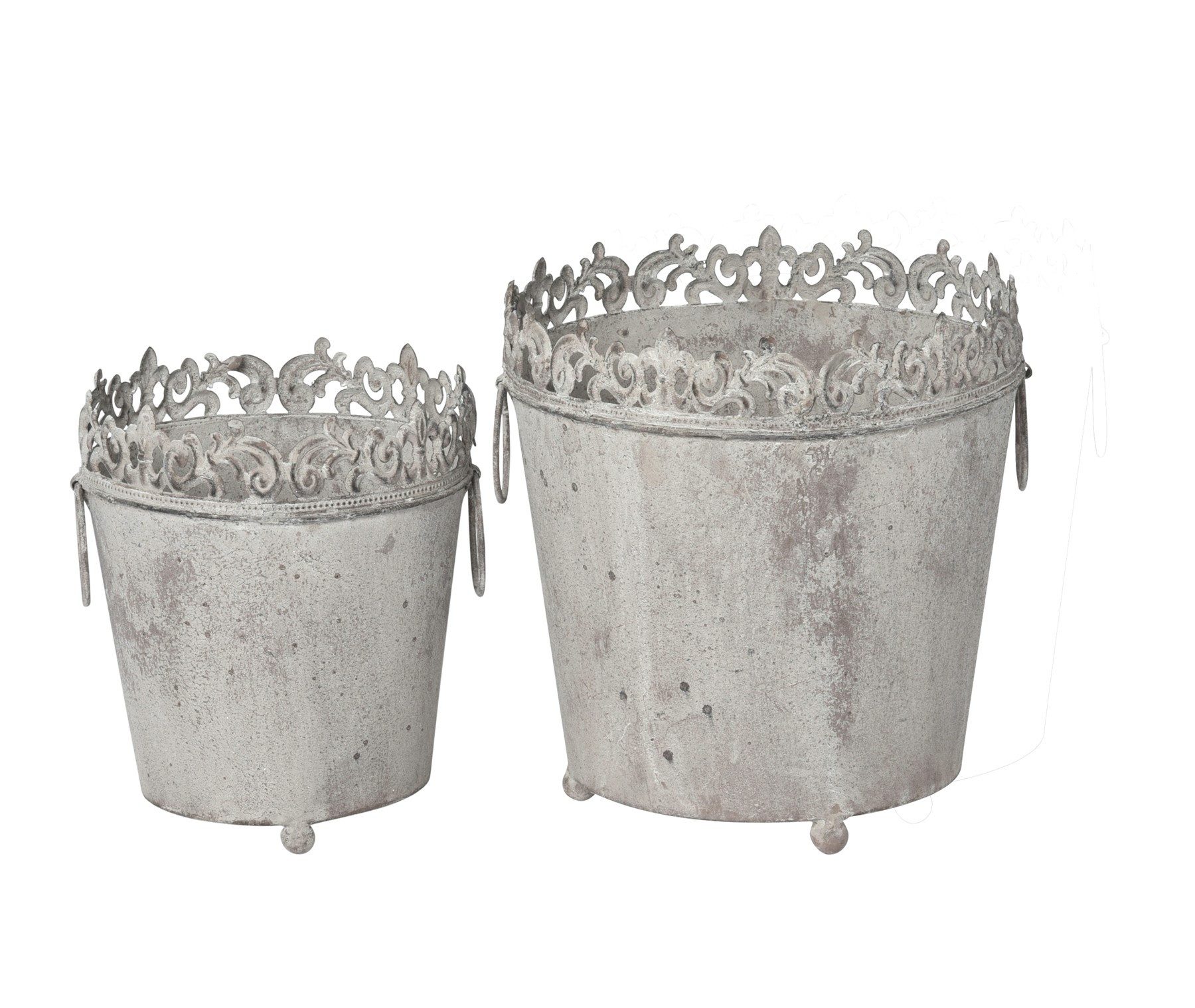finehomegarden Blumentopf Metall Pflanztopf grau Set 2-teilig „Chappy“ – Ø17×H21cm & Ø22×H25cm (Set, 2 St., 2tlg), Vintage Blumentopf aus Metall – Dekorativer Übertopf für Innen & Außen