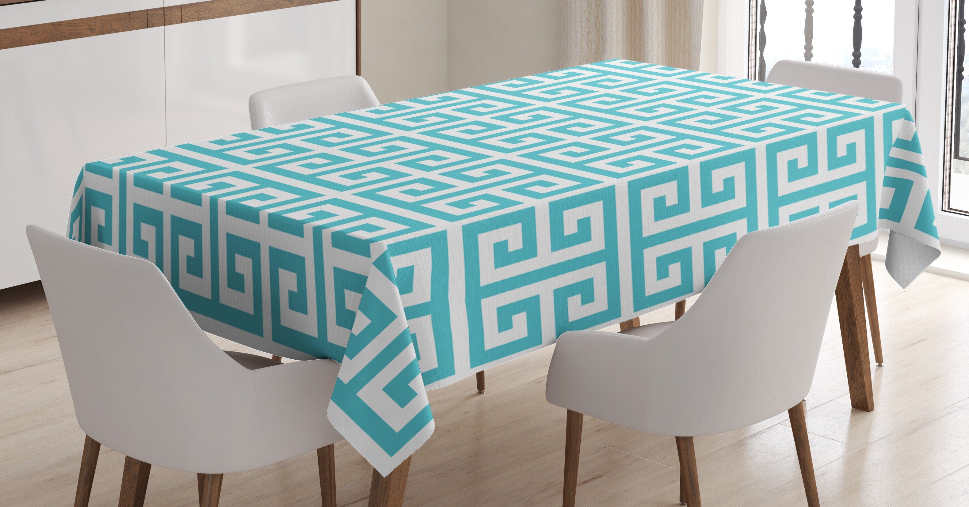 Abakuhaus Tischdecke Farbfest Waschbar Für den Außen Bereich geeignet Klare Farben, Greek Key Blau und Weiß Fret | Tischdecken