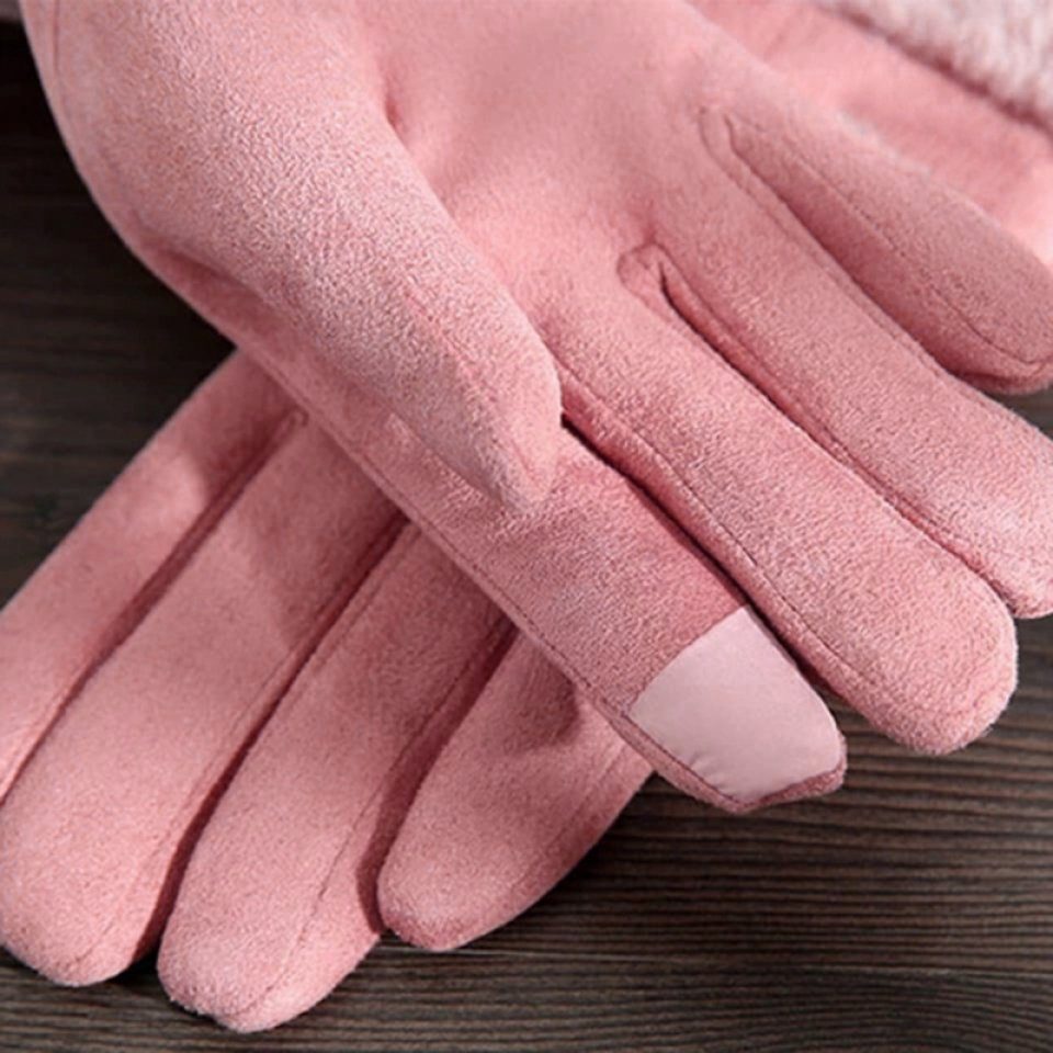 Blusmart Lederhandschuhe Wärmende Lederhandschuhe Wildleder Frauen Berührt Rosa Hand Schneeflocke Handschuhe