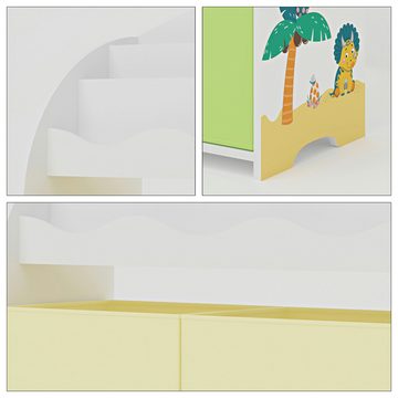 en.casa Kinderregal, »Orust« mit Dinosaurier-Motiv Weiß/Grün/Gelb