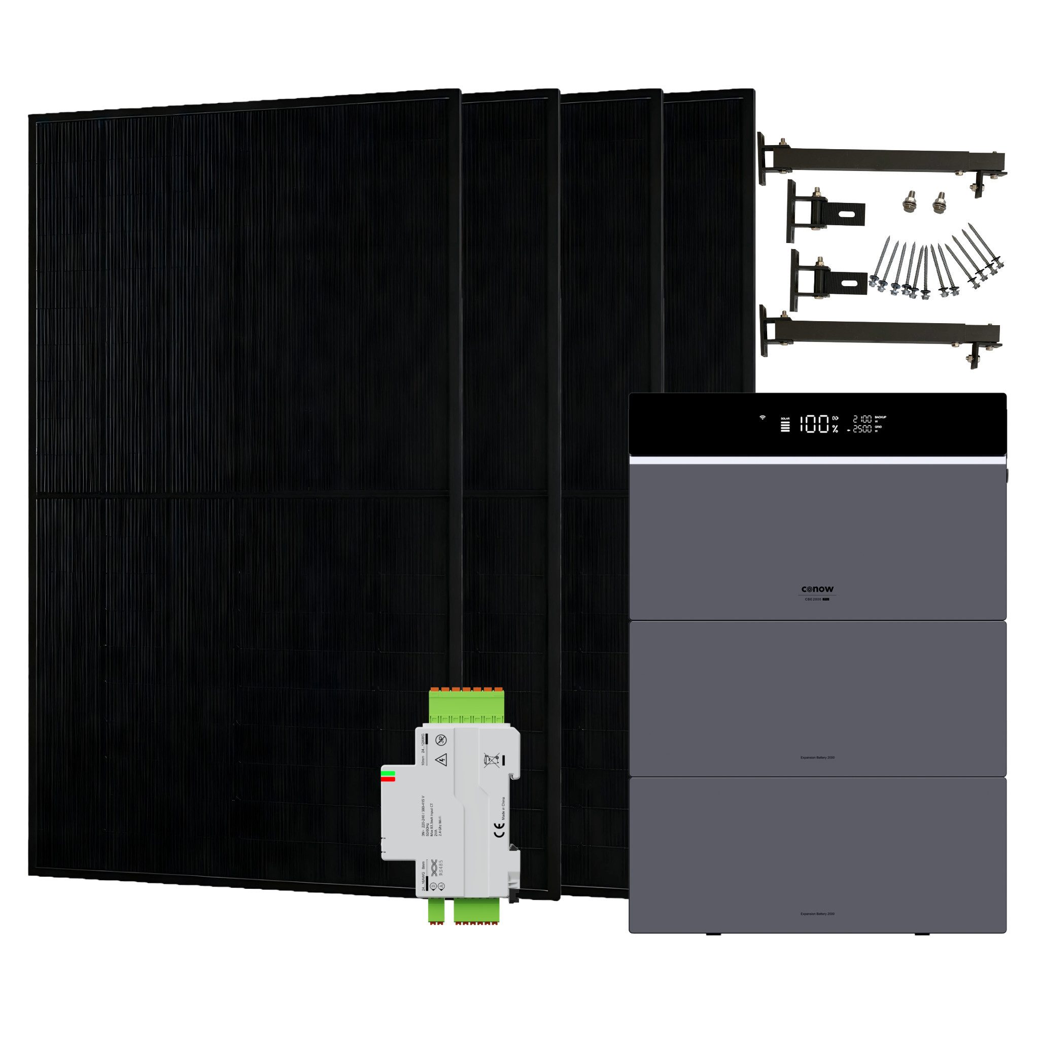Conow Balkonkraftwerk Conow CBE2000 Pro 1820W Balkonkraftwerk Komplettset mit Halterung, (Set, Conow CBE2000 Pro+ 4x 455W Module+ Halterung), KI Energiemanagement, 2500W AC Ausgang, IP65, LiFePO4