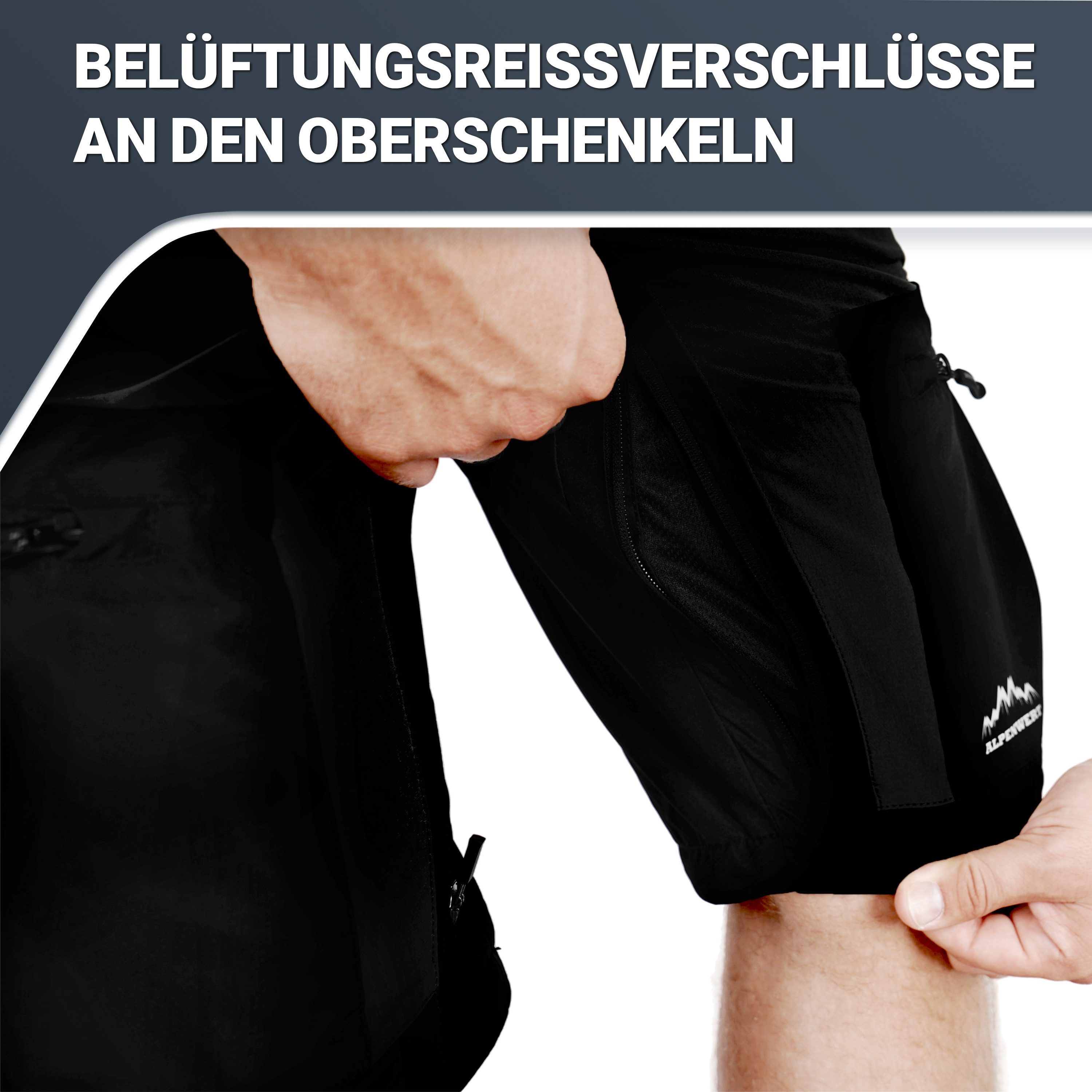 Alpenwert Trekkinghose Herren wasserabweisend, elastisch mit Belüftung und Taschen, Outdoor Zip-Off Funktion