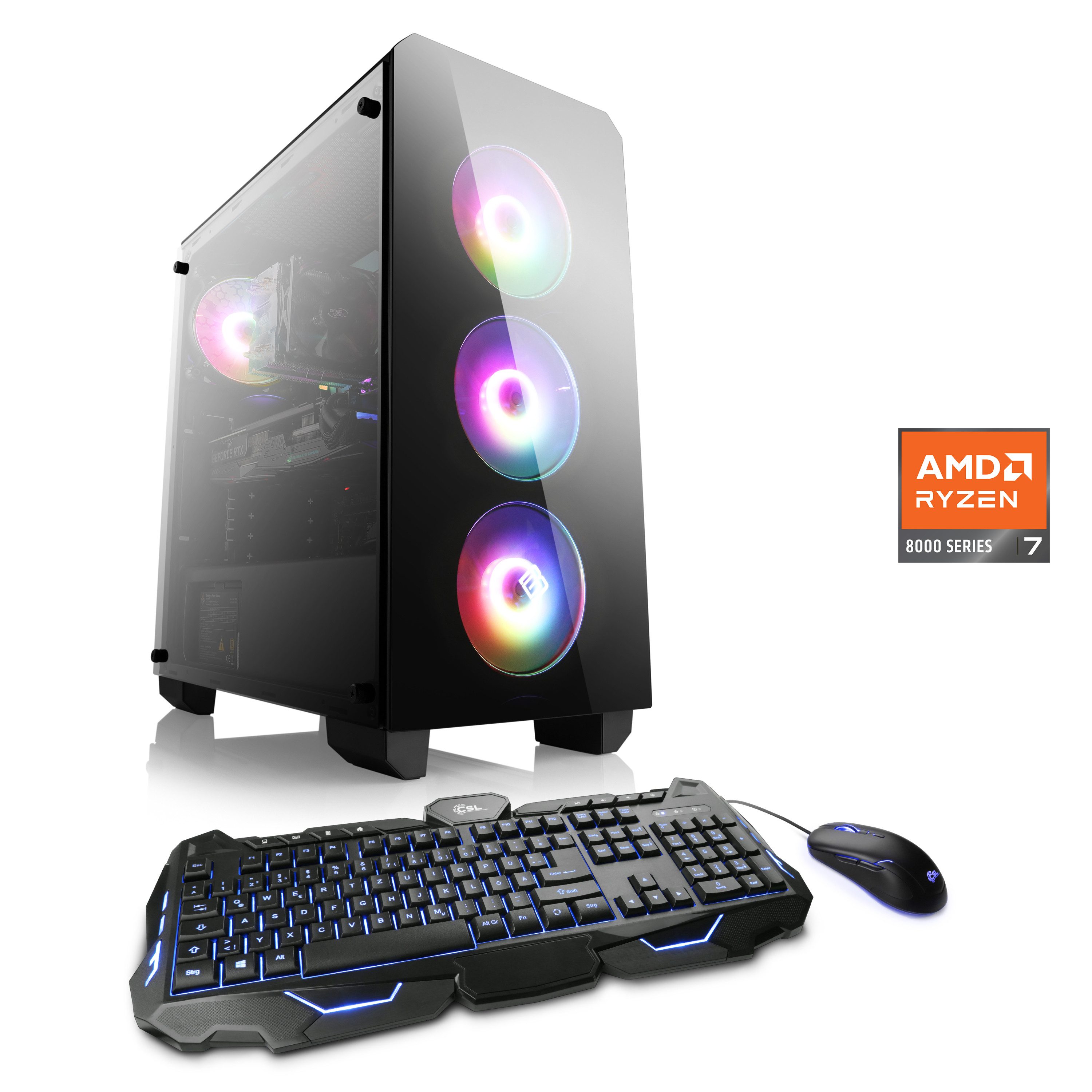 CSL Theseus V24628 Gaming-PC (AMD Ryzen 7 8700F, GeForce RTX 3060, 32 GB RAM, 1000 GB SSD, Luftkühlung)