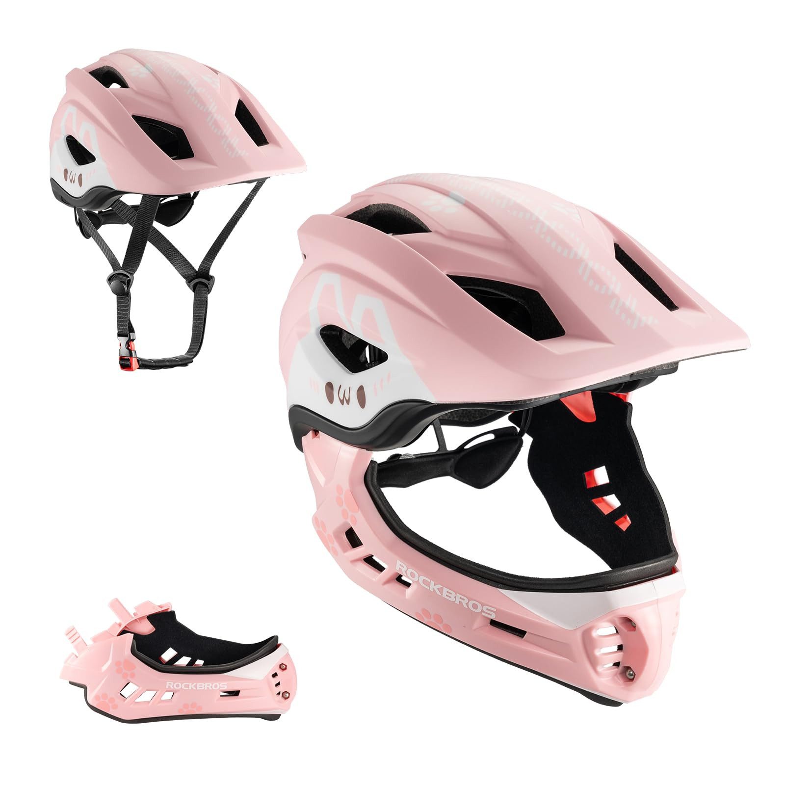 ROCKBROS Kinderhelm Integriert Fahrradhelm Kinder Jugend Fullface Helm, mit Abnehmbarem Kinnschutz BMX MTB Downhill Helm