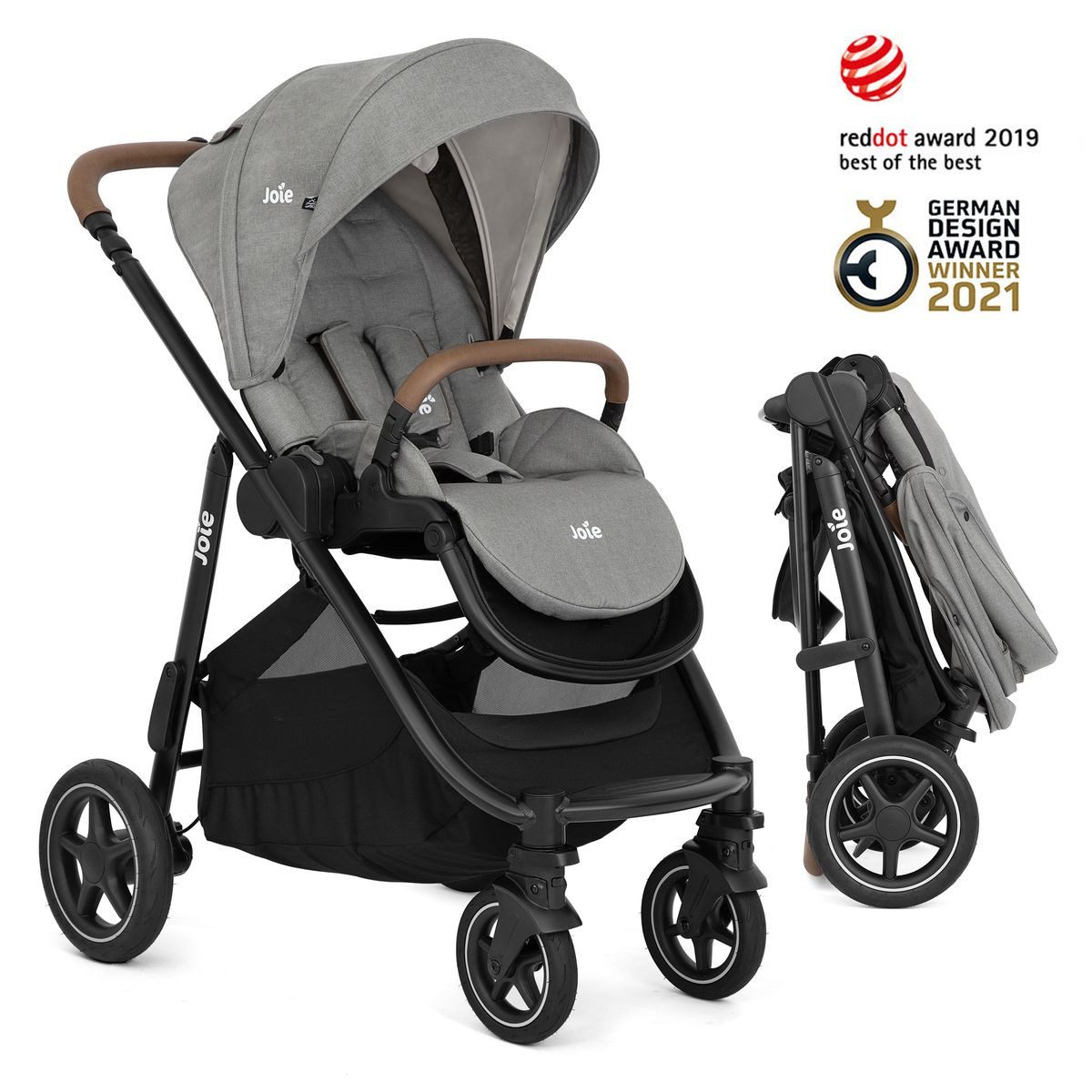 Joie Kinder-Buggy Versatrax - Pebble, Sportwagen mit Teleskopschieber, Adapter & Regenschutz bis 22 kg